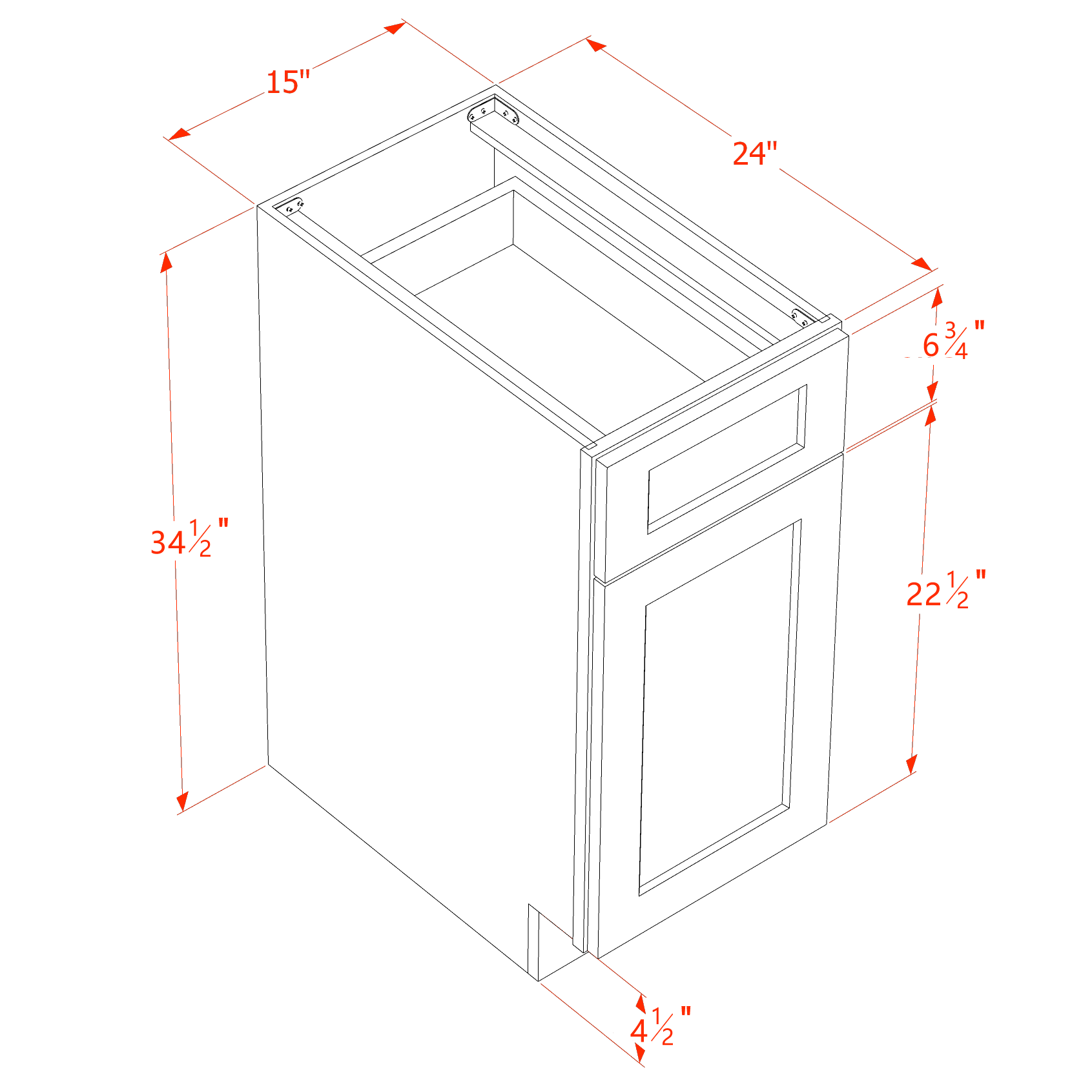 B15-SSE  Base cabinet - Slim Shaker Style - Espresso   15"W x 34-1/2"H x 24"D