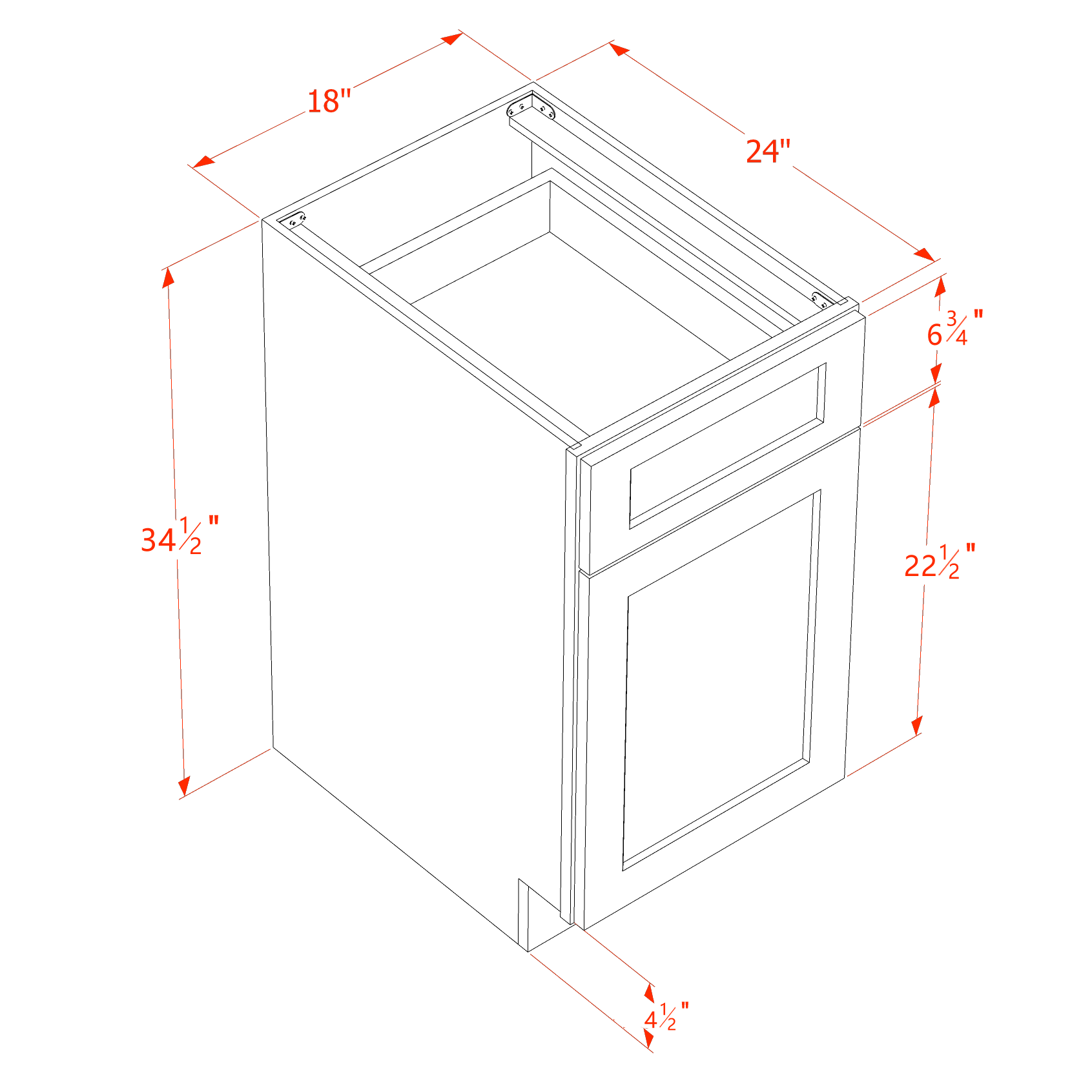 B18TR-SSE  Base cabinet - Slim Shaker Style - Espresso   18"W x 34-1/2"H x 24"D