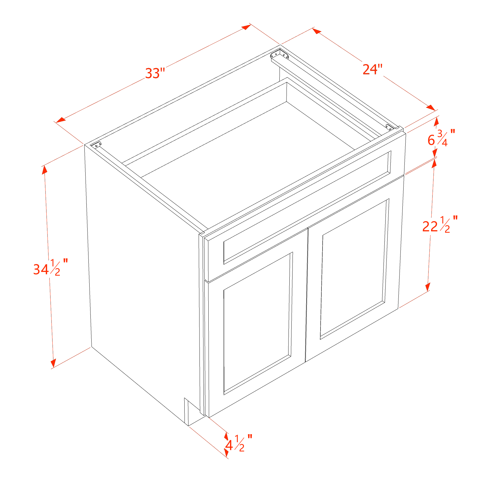B33-SSAW  Base cabinet - Shaker Style - Swan White   30"W x 34-1/2"H x 24"D