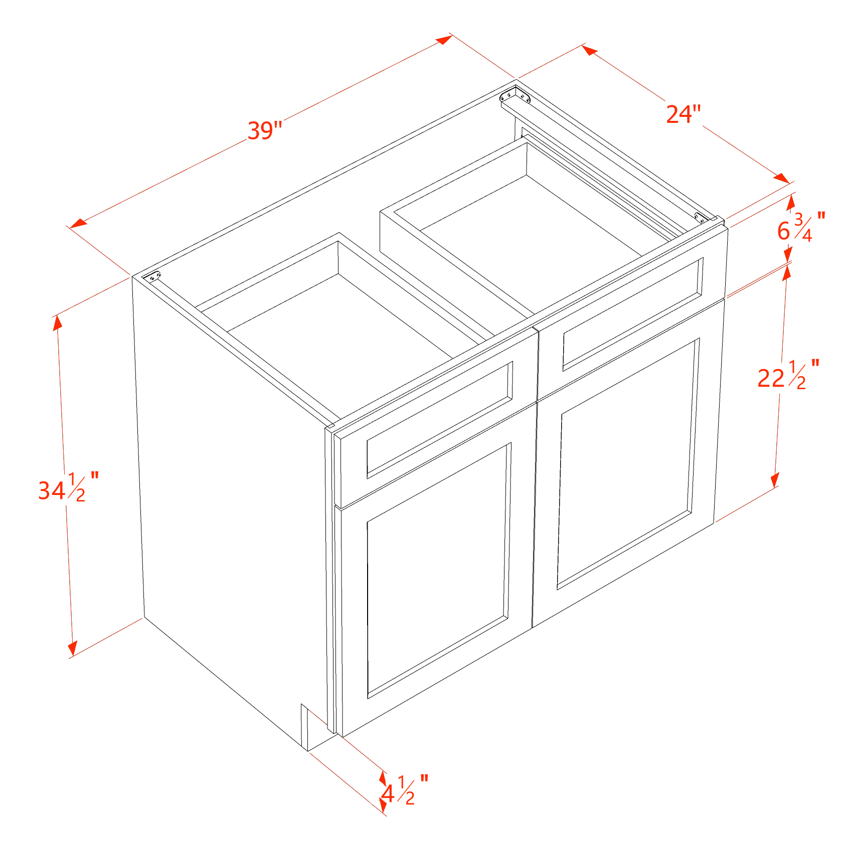B39-SSAW  Base cabinet - Shaker Style - Swan White   36"W x 34-1/2"H x 24"D
