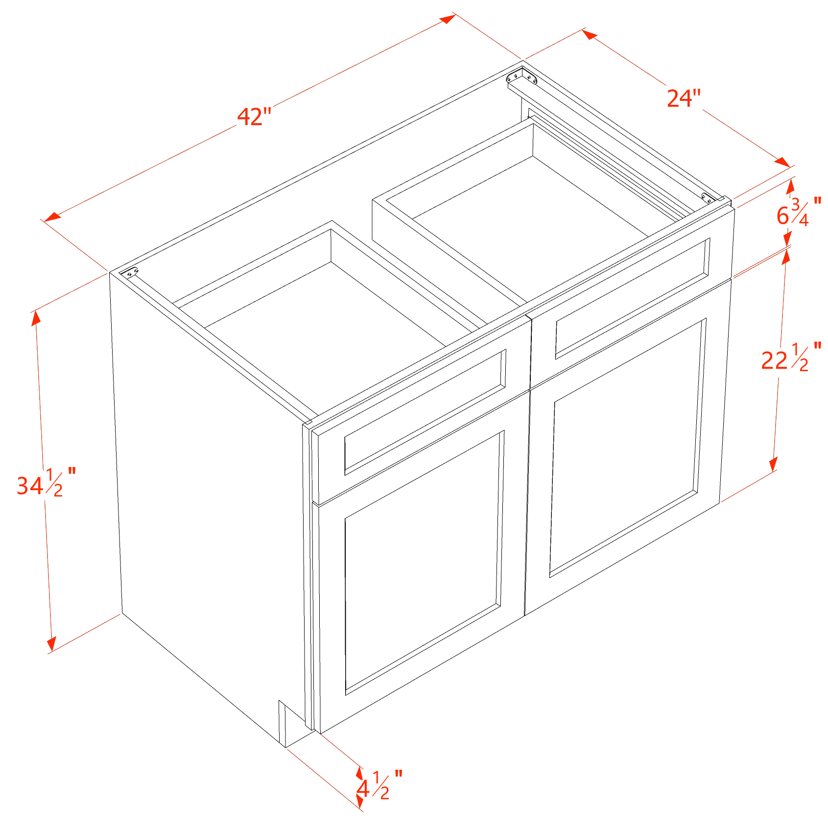 B42-SSAW  Base cabinet - Shaker Style - Swan White   39"W x 34-1/2"H x 24"D