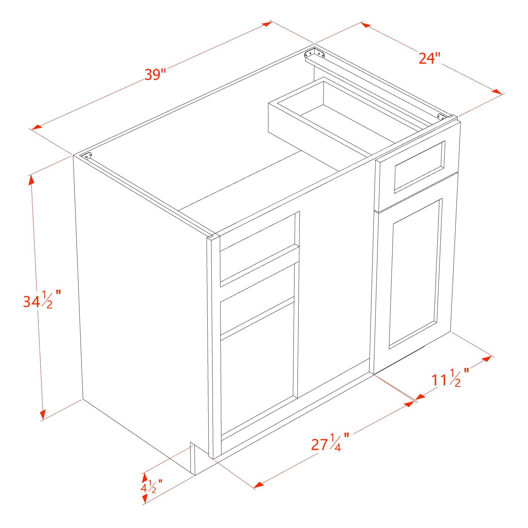 BBC39/42-SSAW  Base cabinet Blind Corner - Shaker Style - Swan White   42"W x 34-1/2"H x 24"D