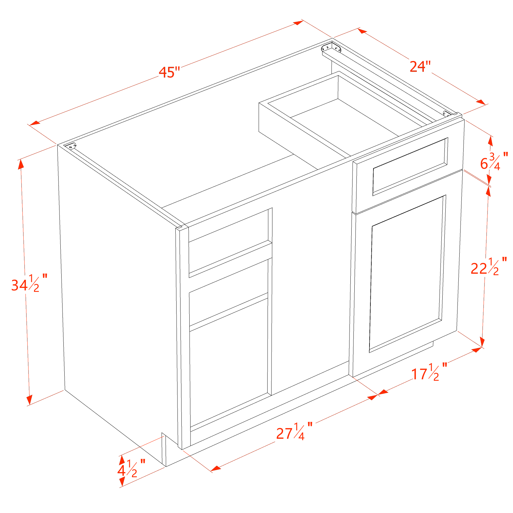 BBC42/45-SSE  Base cabinet Blind Corner - Slim Shaker Style - Espresso   42"W x 34-1/2"H x 24"D