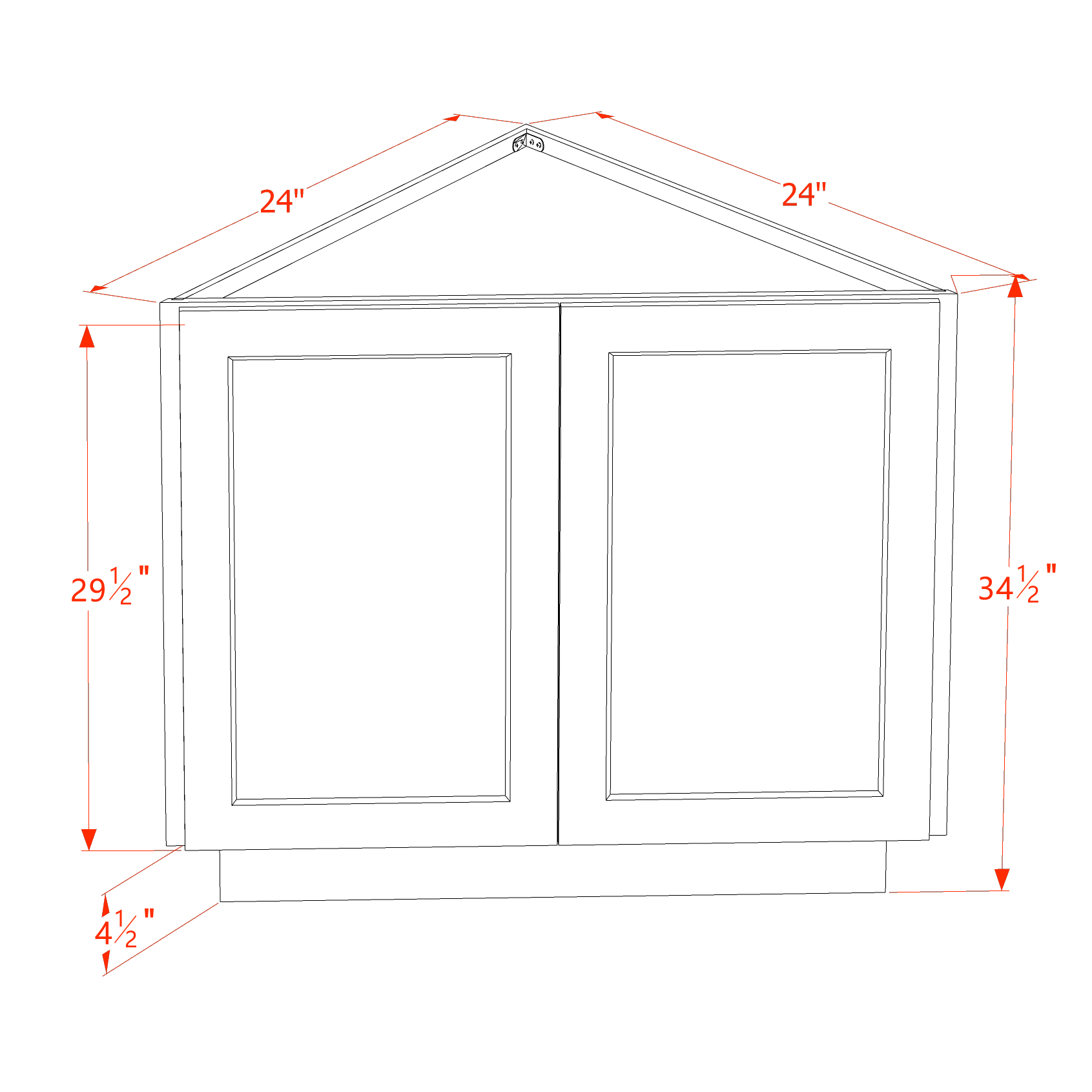 BEC24-ST  Base cabinet 2 Full Height Door Angle - Shaker Style - Timber   24"D x 34-1/2"H x 24"D