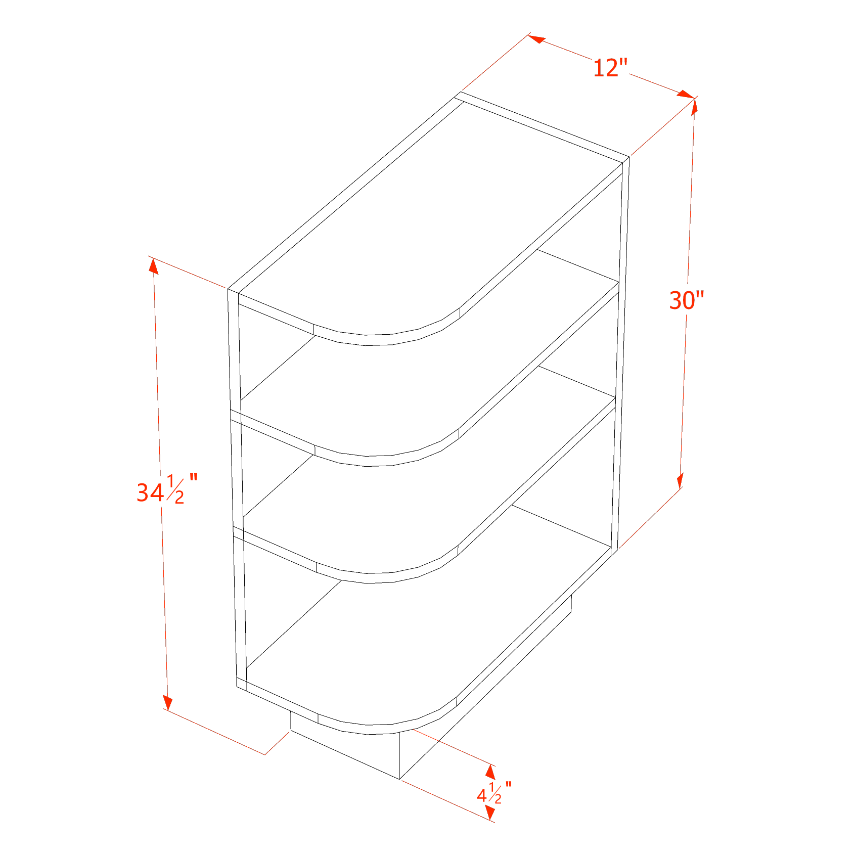 BES12R-SSAW  Base cabinet 4 Sheleves End Corner Cabinet Right - Shaker Style - Swan White   12"W x 34-1/2"H x 24"D