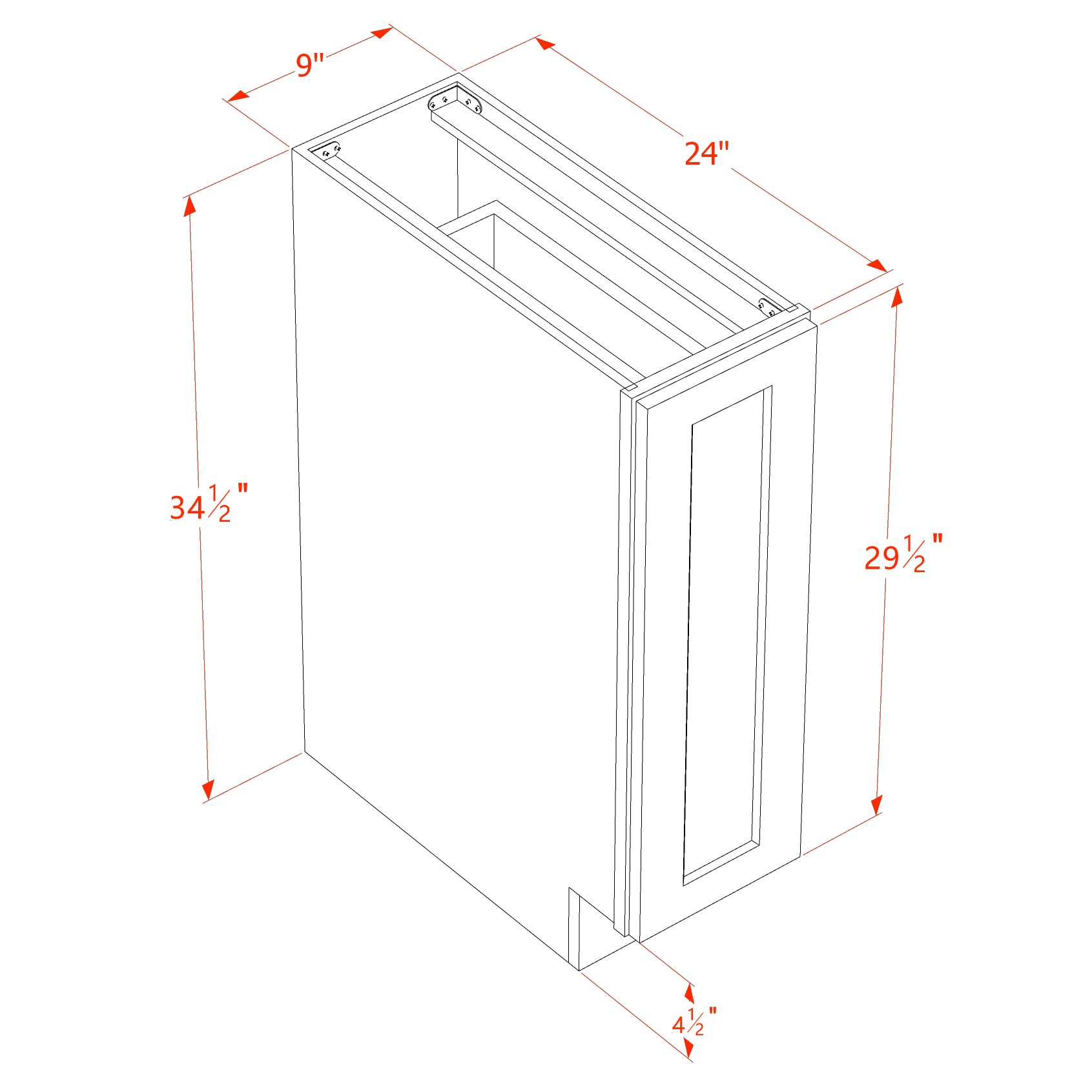 BF09-PO-SSAW  Base cabinet Full Door Pull Out Spice Rack - Shaker Style - Swan White   09"W x 34-1/2"H x 24"D