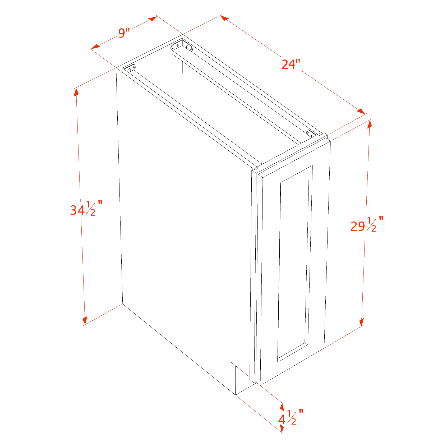 BF0924-SSAW  Base cabinet Full Height Door - Shaker Style - Swan White   12"W x 34-1/2"H x 24"D