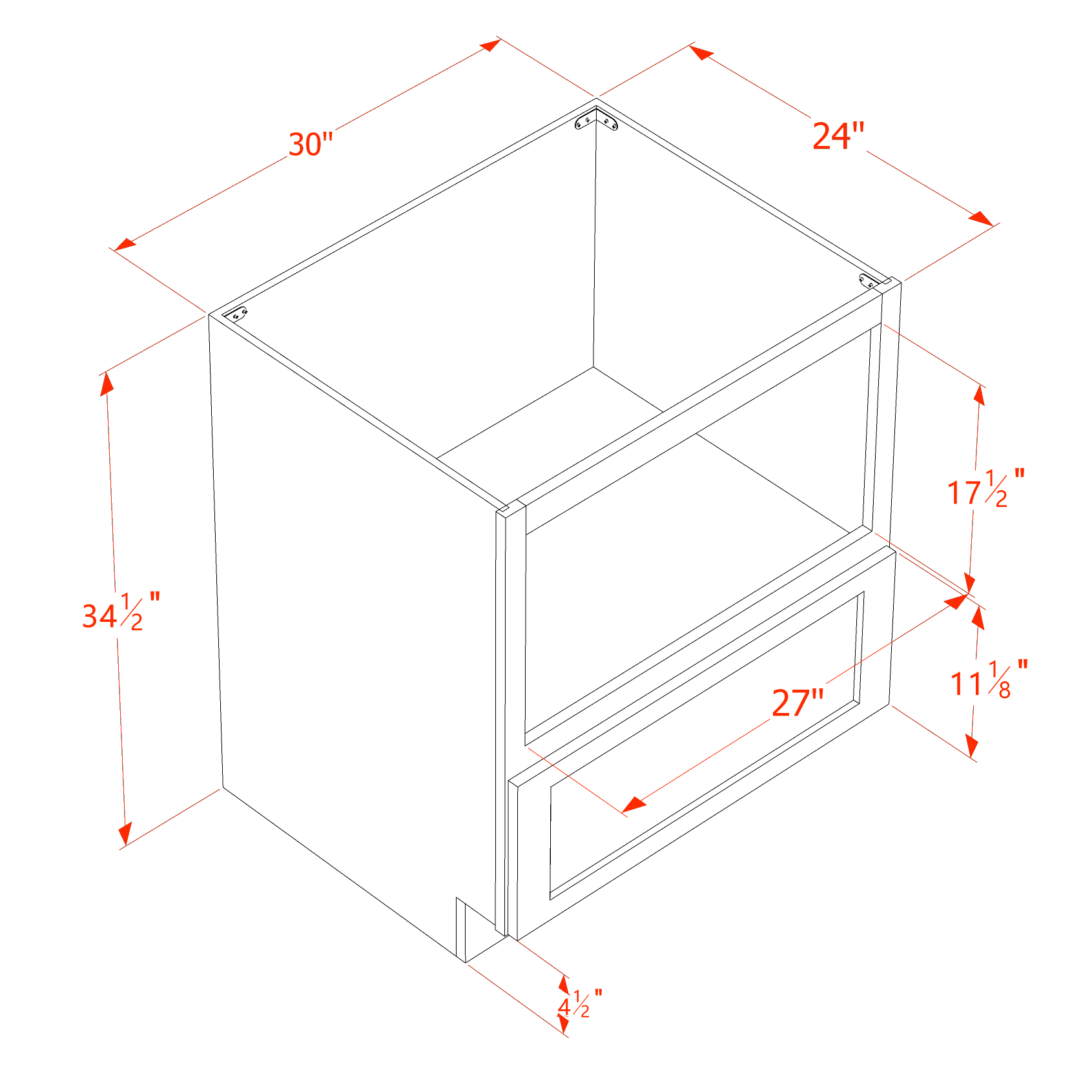 BMC30-SSW  Base Cabinety Drawer Built-in Microwave - Slim Shaker Style - White   30"W x 34-1/2"H x 24"D
