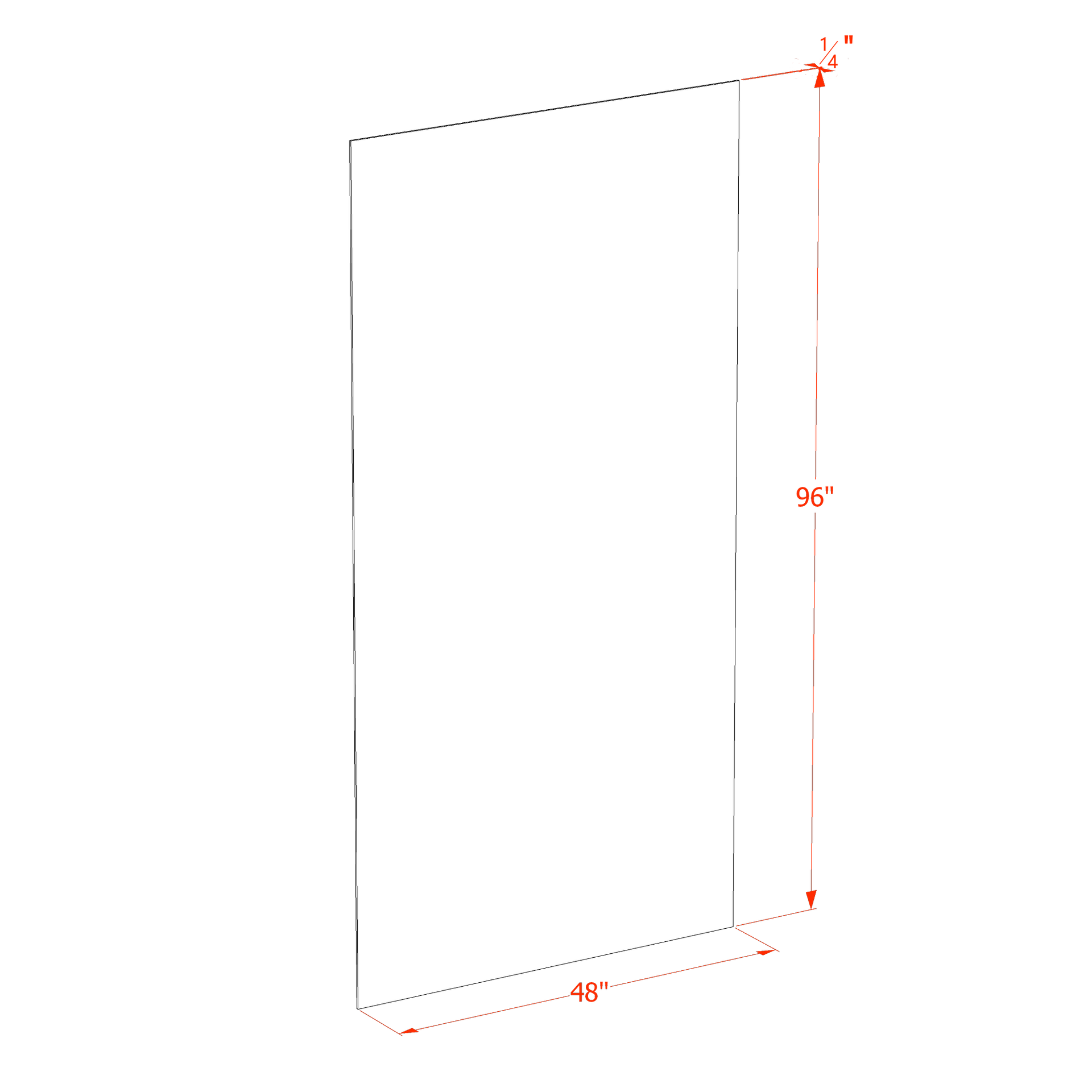 BP4896-1/4-SSW  Base End Skin Panel - Slim Shaker Style - White   48"W x 96"H x 1/4"D