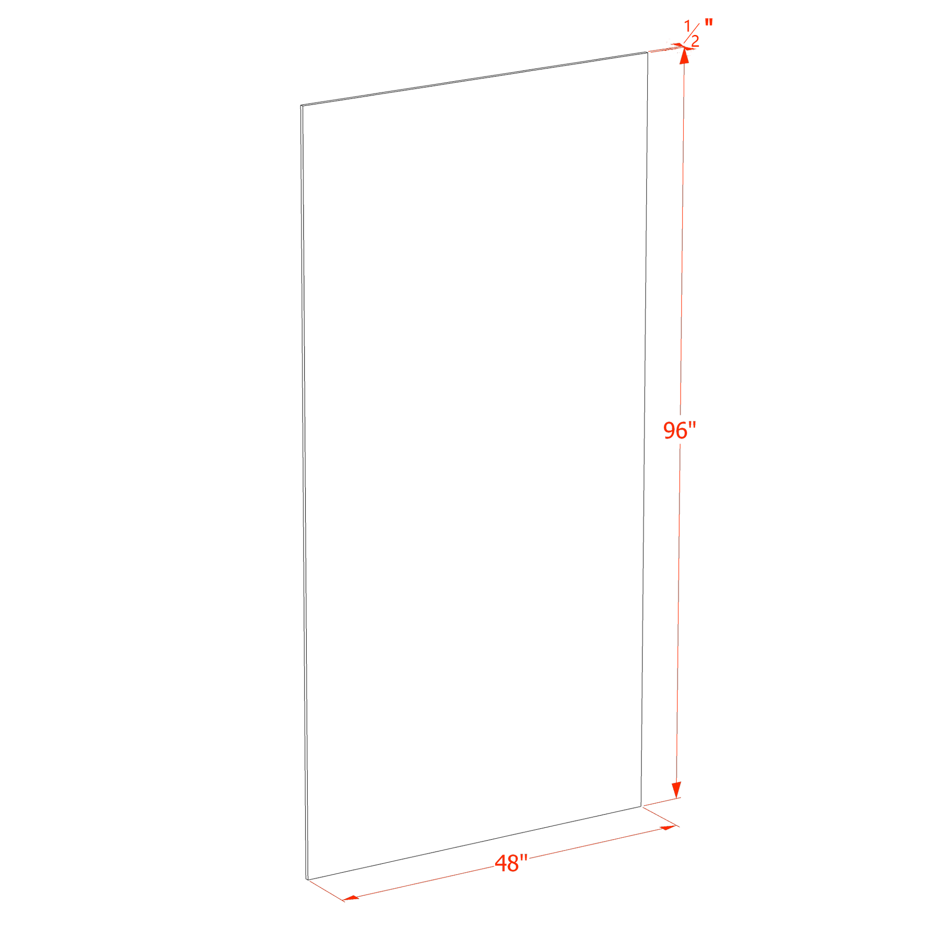 BP4896-1/2-SSW  Base End Skin Panel - Slim Shaker Style - White   48"W x 96"H x 1/2"D