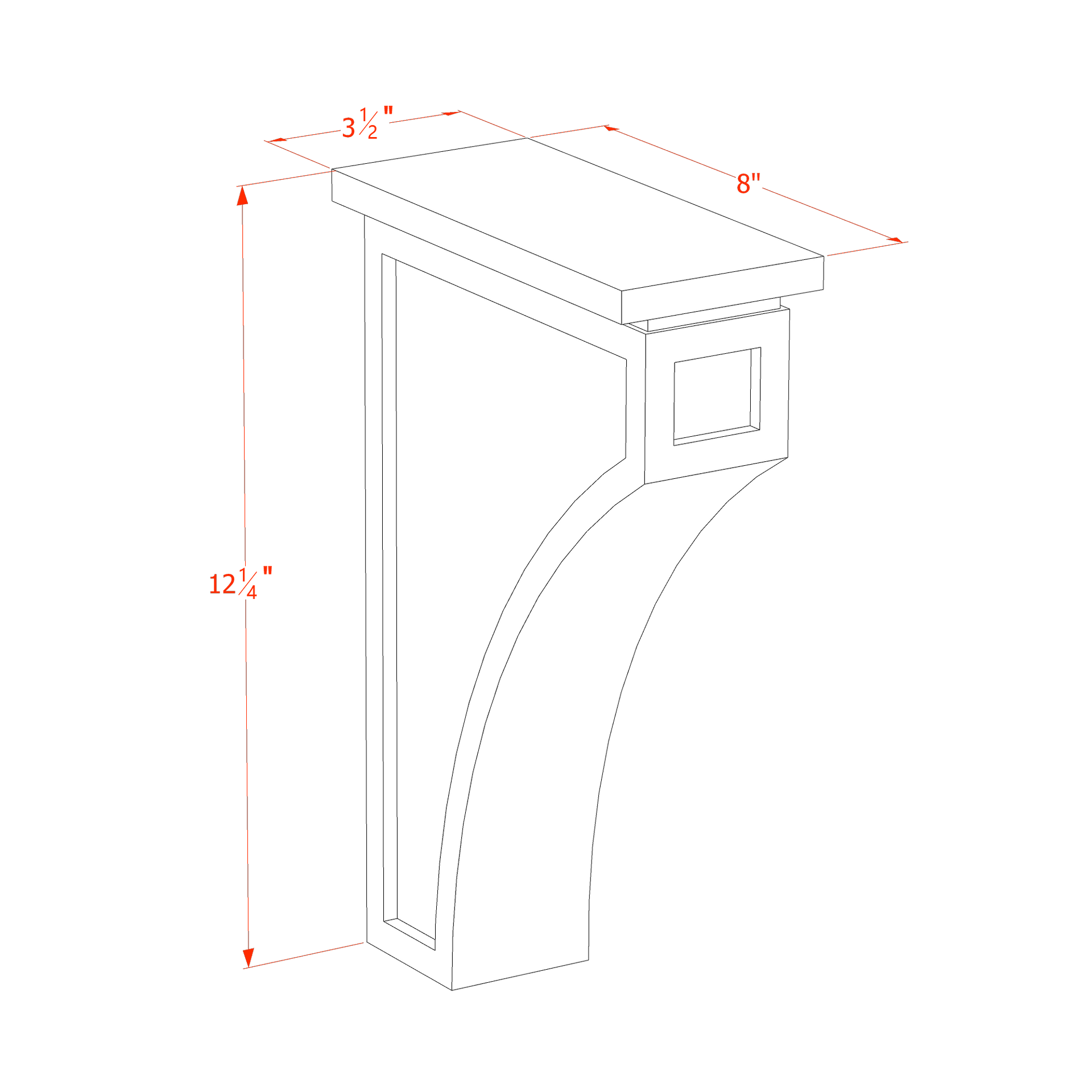 CMCB-SWG Extra Large Corbel - Shaker Style - Washed Grey   3-1/2"W x 12-1/4"H x 8"D