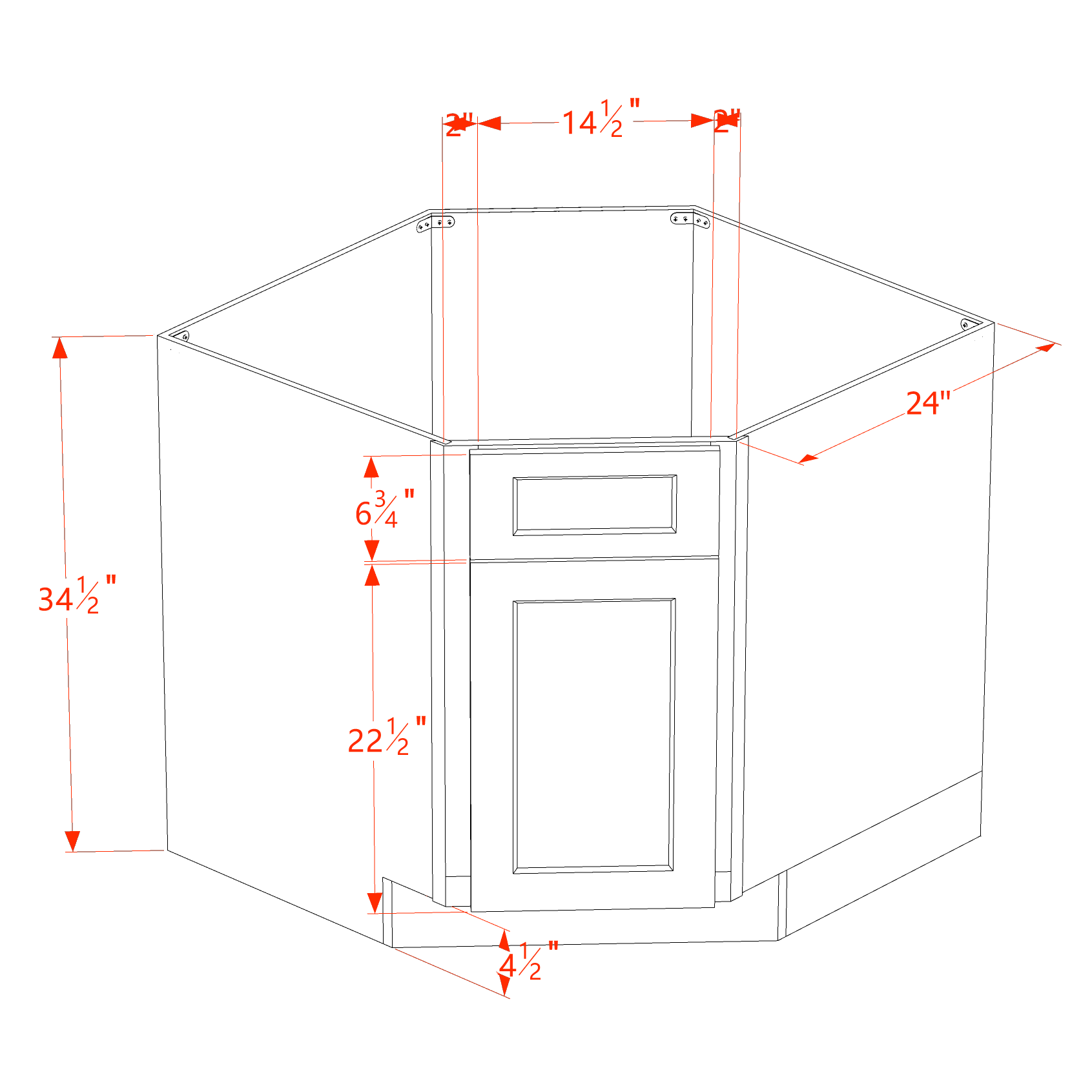 DSB36-SSE  Base Cabinet 1 Door 1 False Drawer Corner Sink - Slim Shaker Style - Espresso   18"W x 34-1/2"H x 24"D