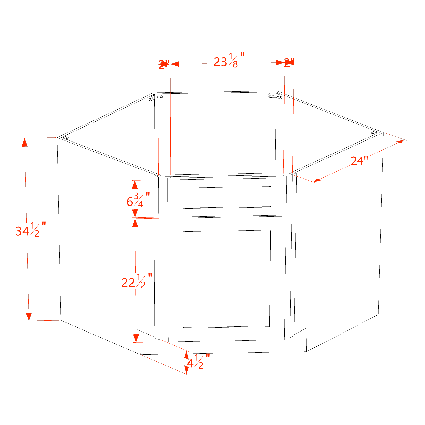 DSB42-SG  Base Cabinet 1 Door 1 False Drawer Corner Sink - Shaker Style - Green   27"W x 34-1/2"H x 24"D