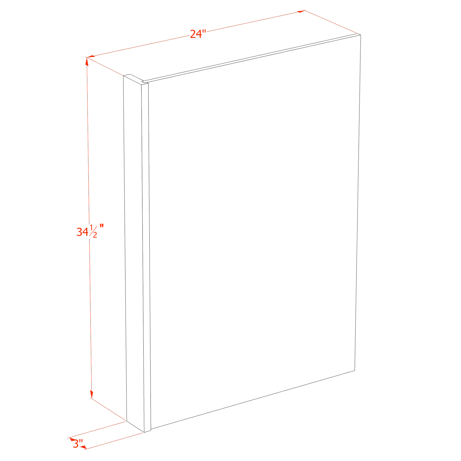 DWR3-ST: Shaker Timber 3" Filler - 24"W x 34-1/2"H x 1/2"D Dishwasher Return Panel