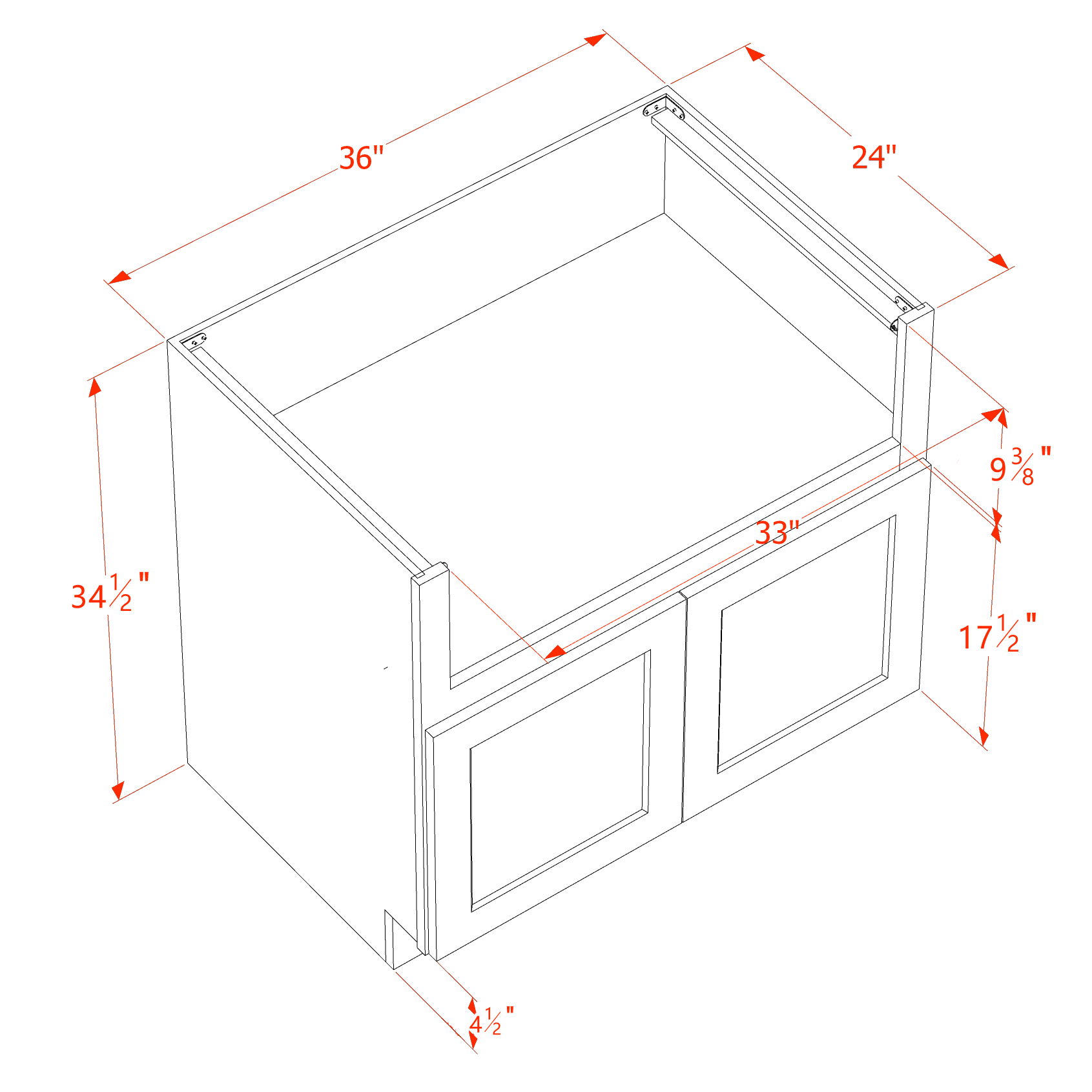 FS36-SSW  Base Cabinet 2 Doors Farm House Sink Base  - Slim Shaker Style - White   36"W x 34-1/2"H x 24"D