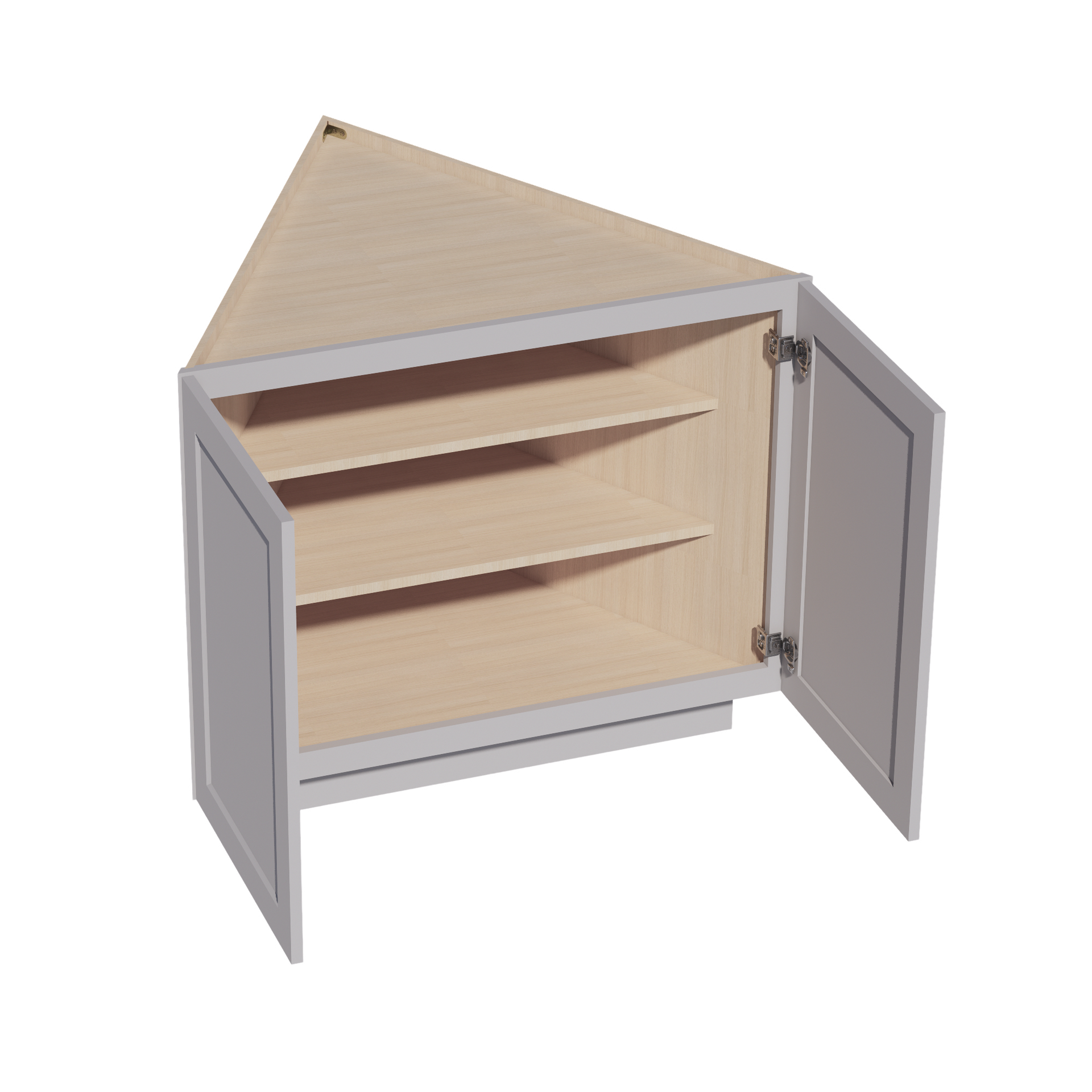 BEC24-SLG: Shaker Light Grey 24" 2 Full Height Door Angled End Base Cabinets