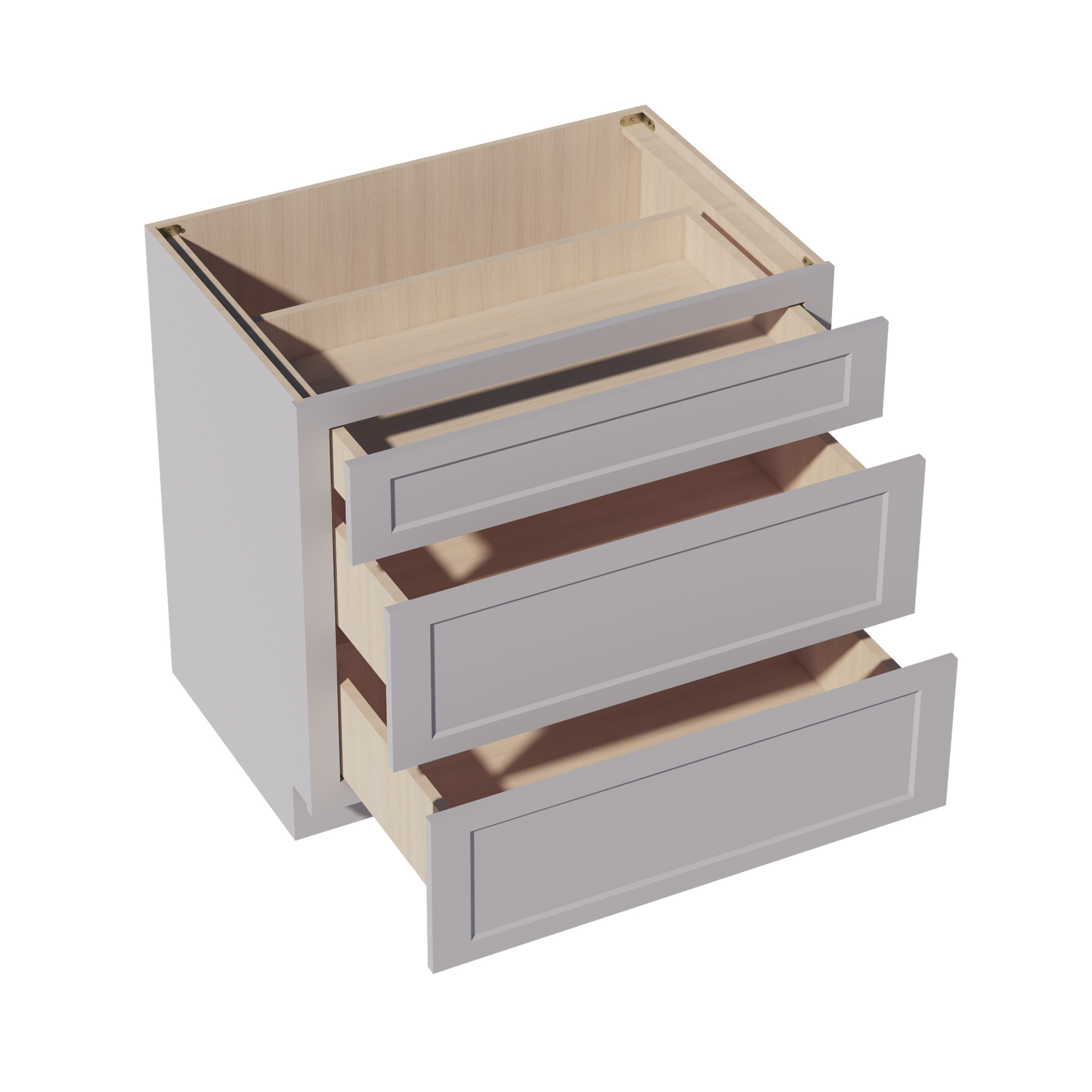 DB36-SLG: Shaker Light Grey 36" 3 Drawers Base Cabinet
