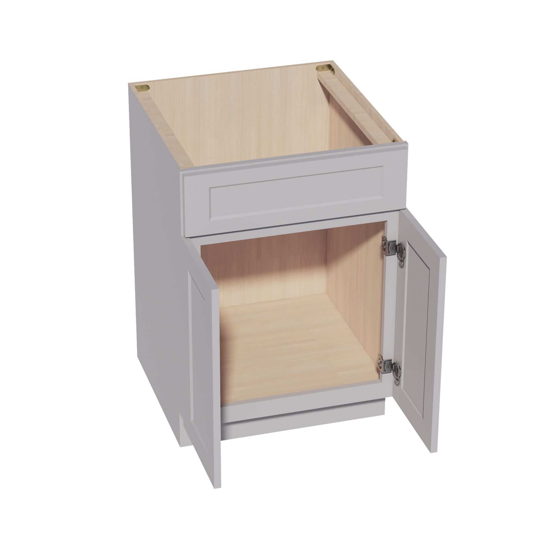 SB24-SLG  Sink Base Cabinet 2 Door 2 False Drawer  - Shaker Style - Light Grey   24"W x 34-1/2"H x 24"D