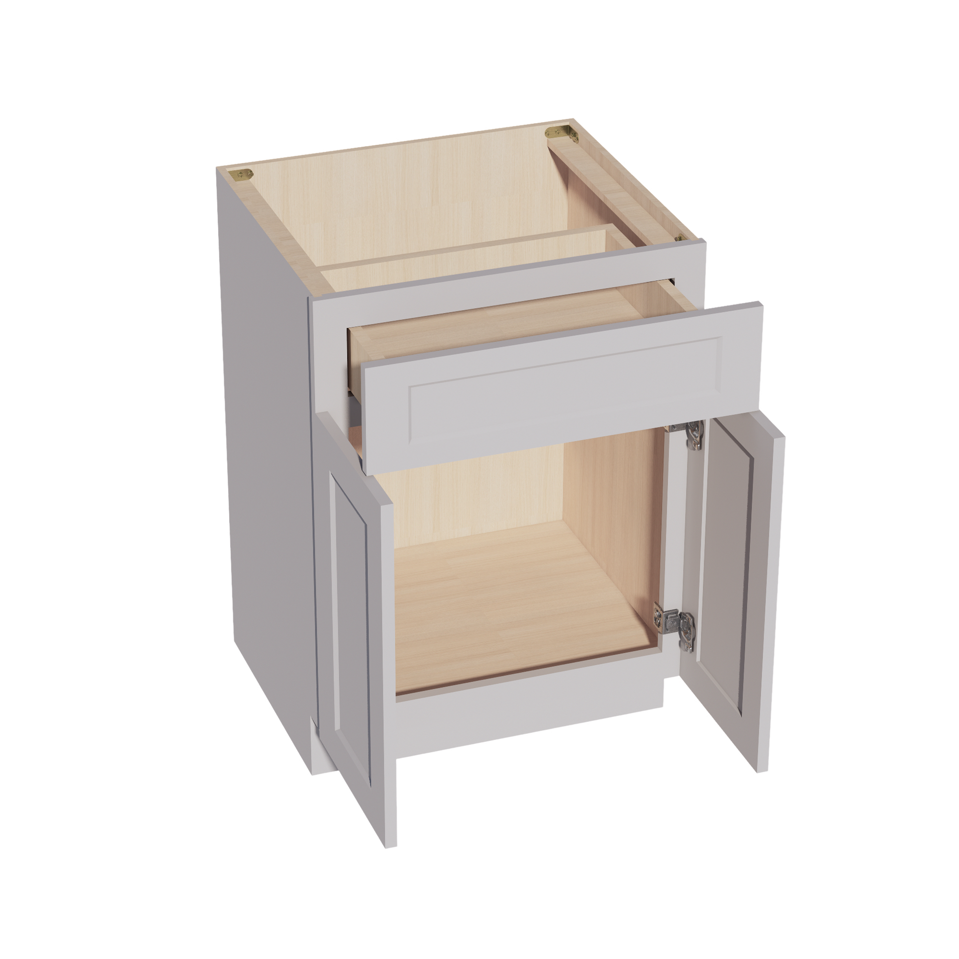 VB2421-SLG: Shaker Light Grey 24"W x 34-1/2"H x 21"D 2 Doors & 1 Drawer Double Door Vanity Base Cabinets