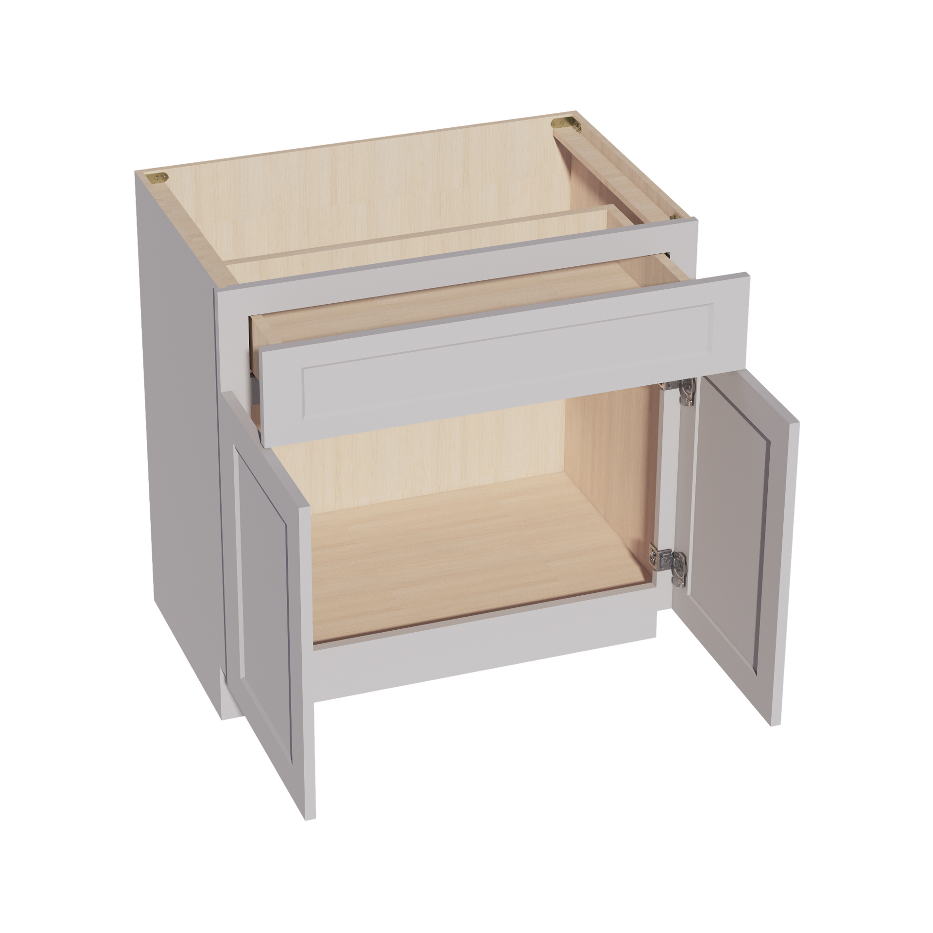 VB3321-SLG: Shaker Light Grey 33"W x 34-1/2"H x 21"D 2 Doors & 1 Drawer Double Door Vanity Base Cabinets