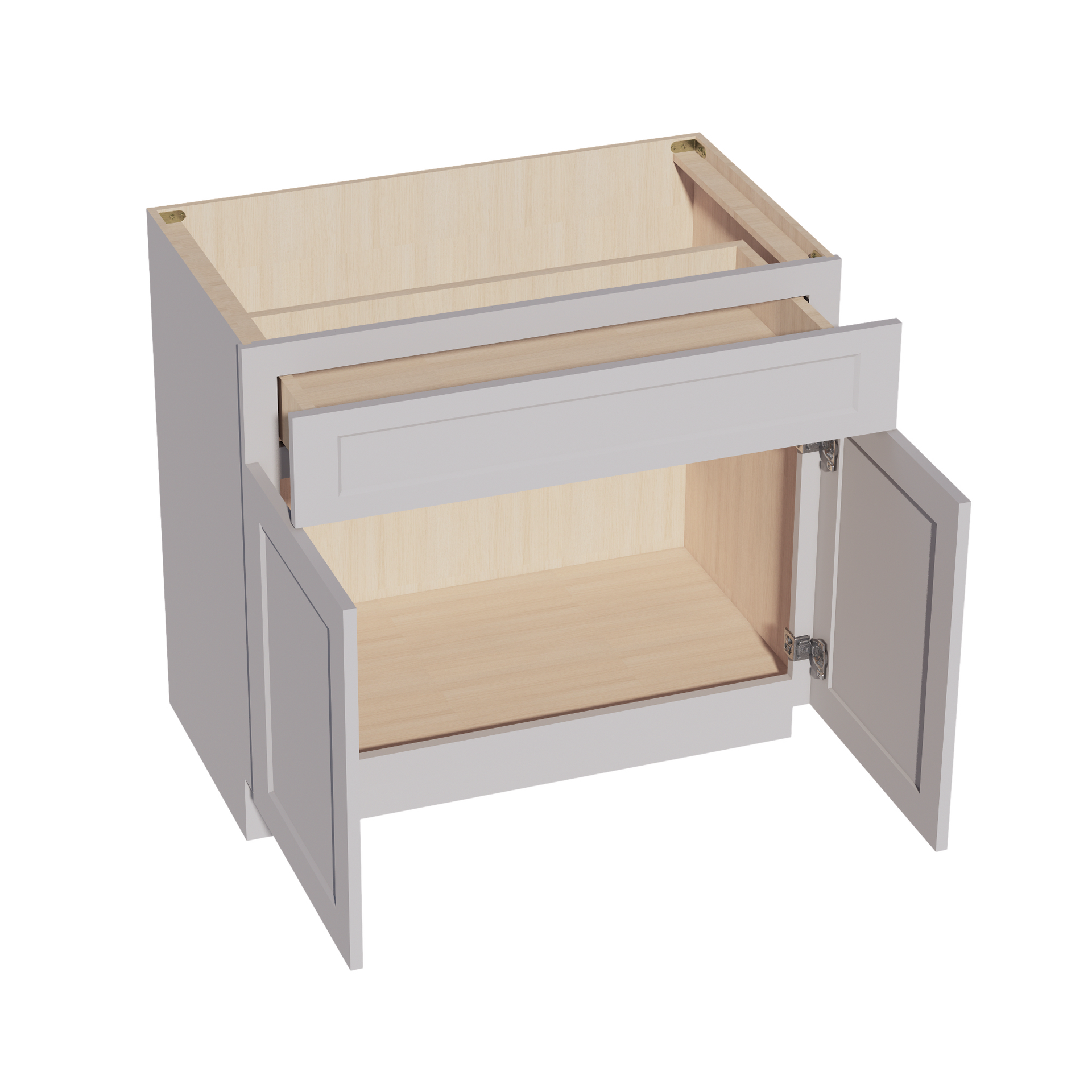 VB3621-SLG: Shaker Light Grey 36"W x 34-1/2"H x 21"D 2 Doors & 1 Drawer Double Door Vanity Base Cabinets