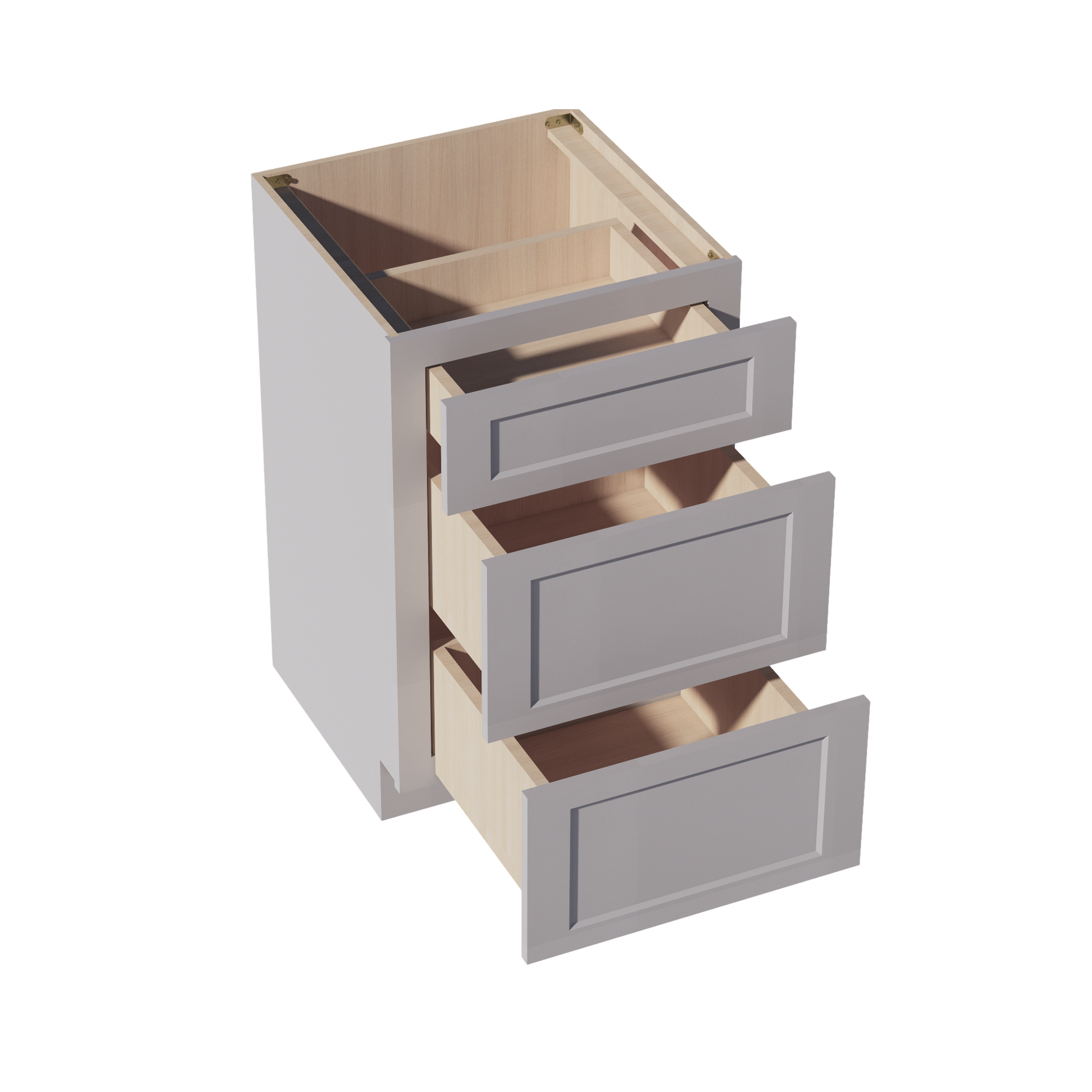 VDB2121-SLG: Shaker Light Grey 21"W x 34-1/2"H x 21"D  3 Drawers Vanity Base Cabinets