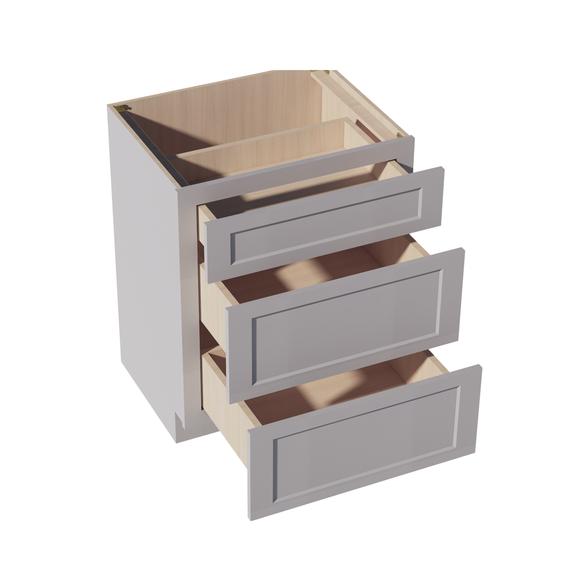 VDB2721-SLG: Shaker Light Grey 27"W x 34-1/2"H x 21"D  3 Drawers Vanity Base Cabinets