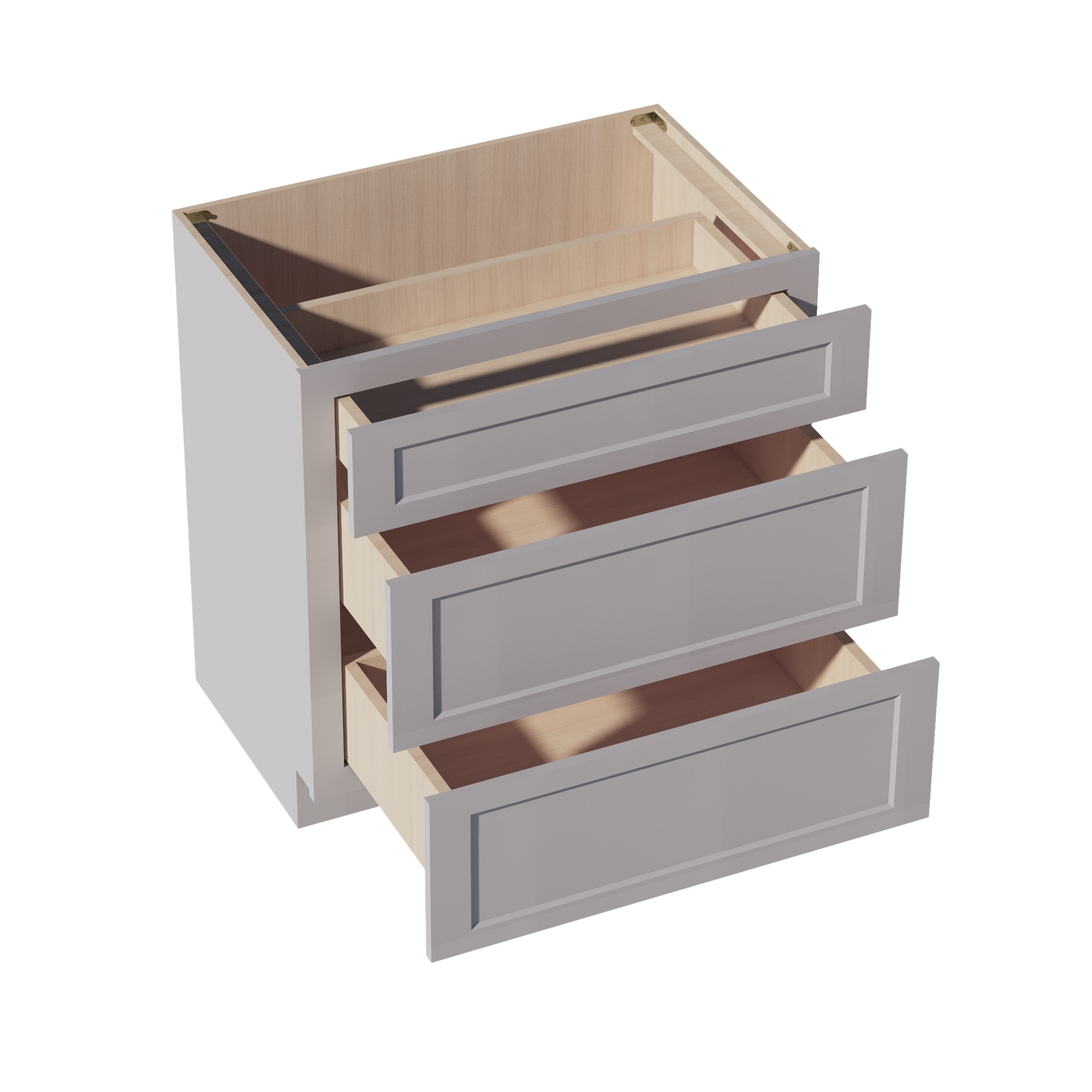 VDB3321-SLG: Shaker Light Grey 33"W x 34-1/2"H x 21"D  3 Drawers Vanity Base Cabinets