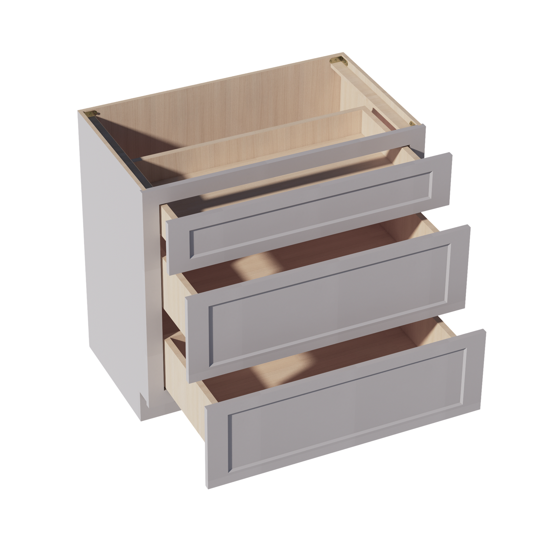 VDB3621-SLG: Shaker Light Grey 36"W x 34-1/2"H x 21"D  3 Drawers Vanity Base Cabinets