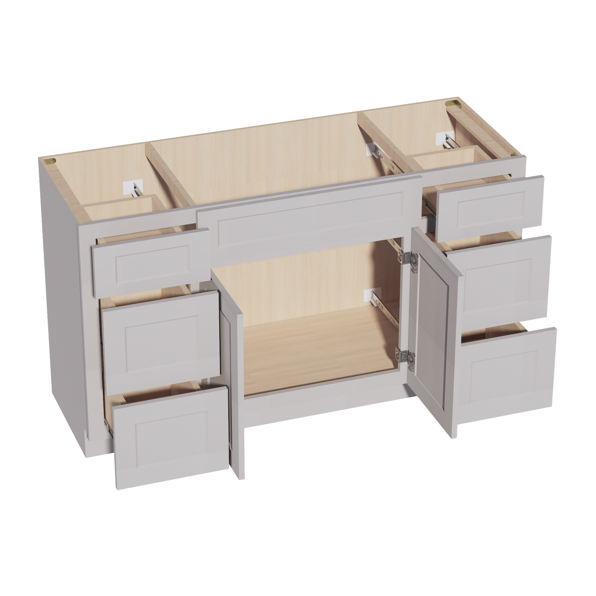 VSD60SINGLE-SLG: Shaker Light Grey 60"W x 34-1/2"H x 21"D 2 Doors, 6 Drawers & 1 False Drawer Single Sink Vanity Base Combo Cabinets