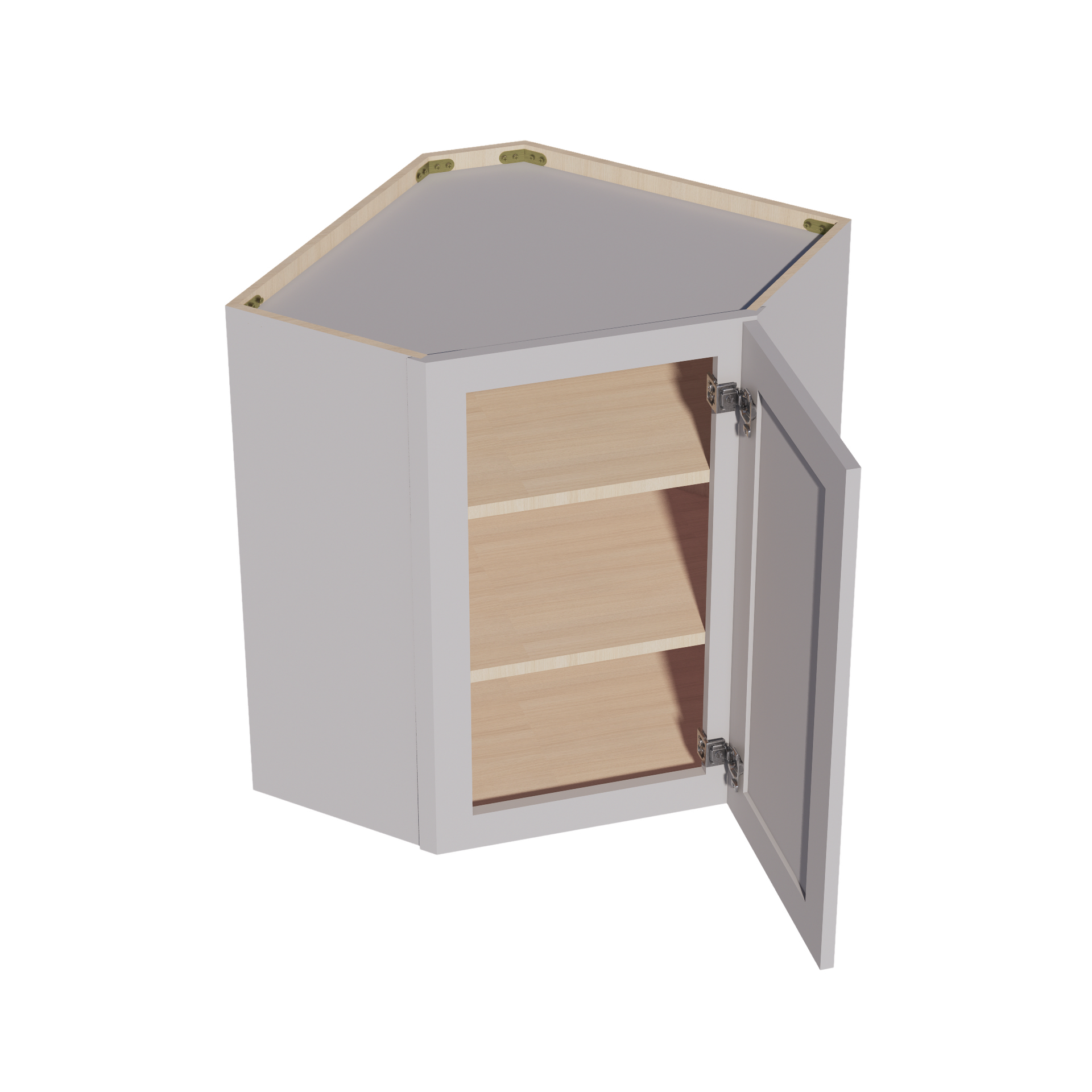 WDC2430-SLG: Shaker Light Grey 24"W x 30"H 1 Door & 2 Shelves Diagonal Wall Corner Cabinet