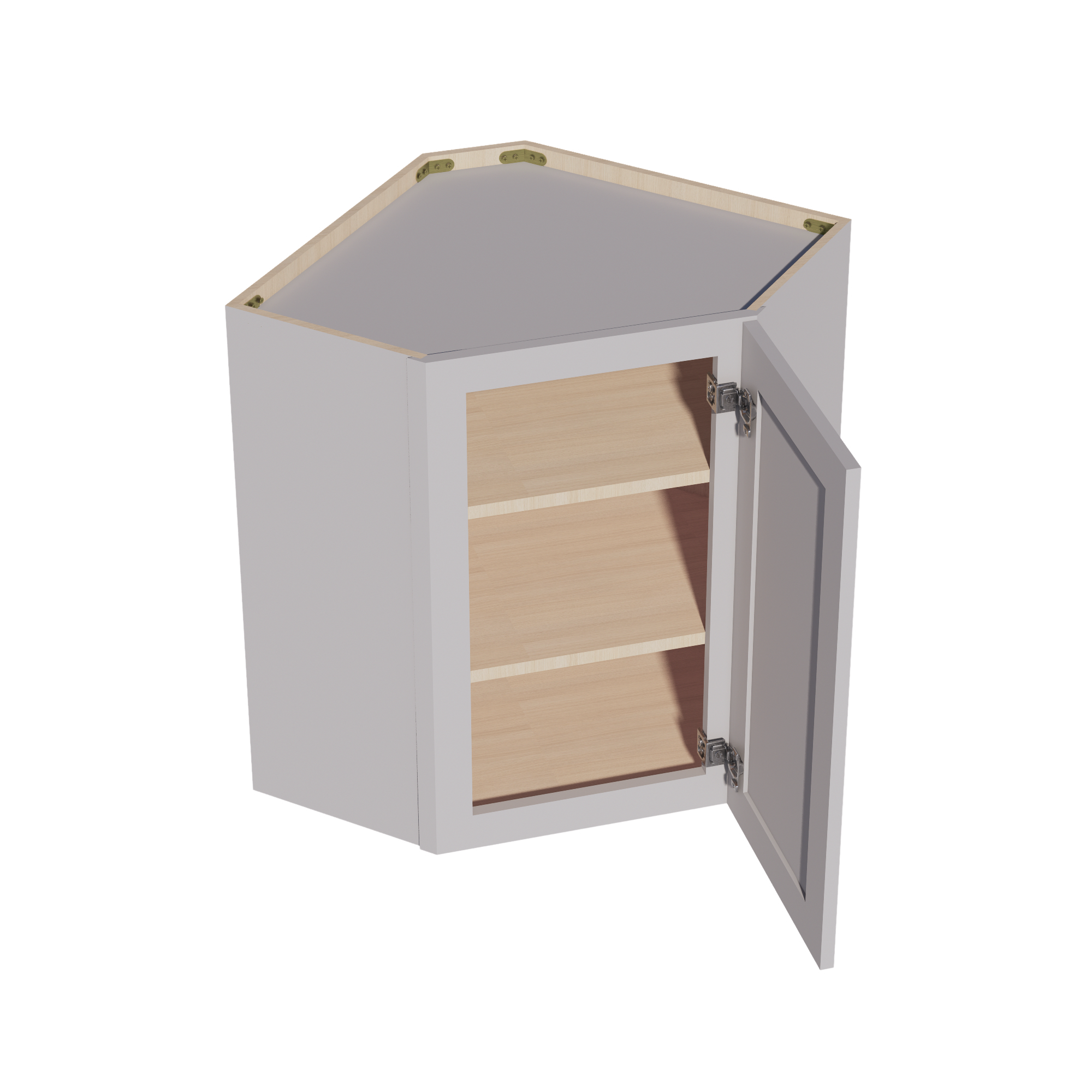 WDC2430-SLG: Shaker Light Grey 24"W x 30"H 1 Door & 2 Shelves Diagonal Wall Corner Cabinet