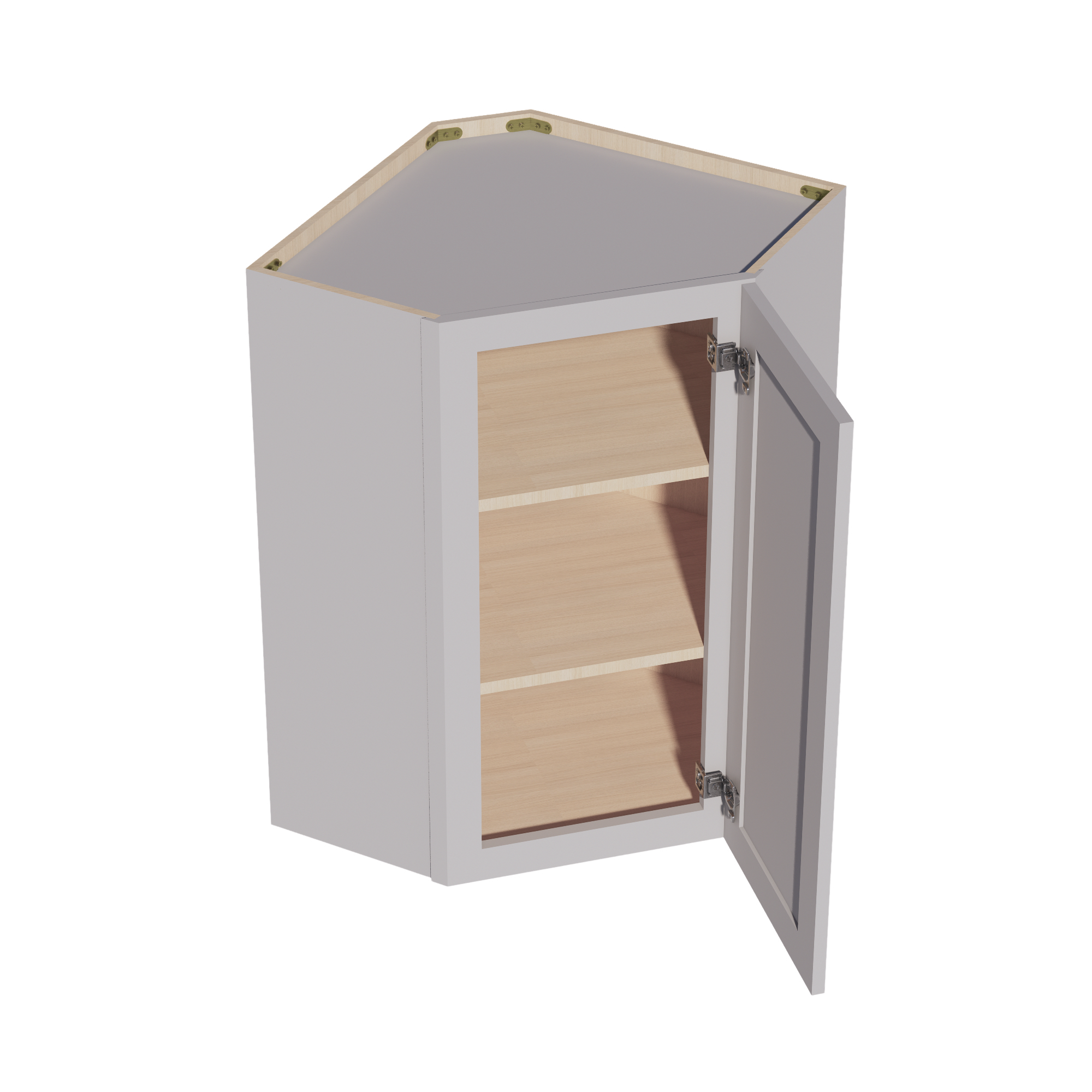 WDC2436-SLG: Shaker Light Grey 24"W x 36"H 1 Door & 2 Shelves Diagonal Wall Corner Cabinet
