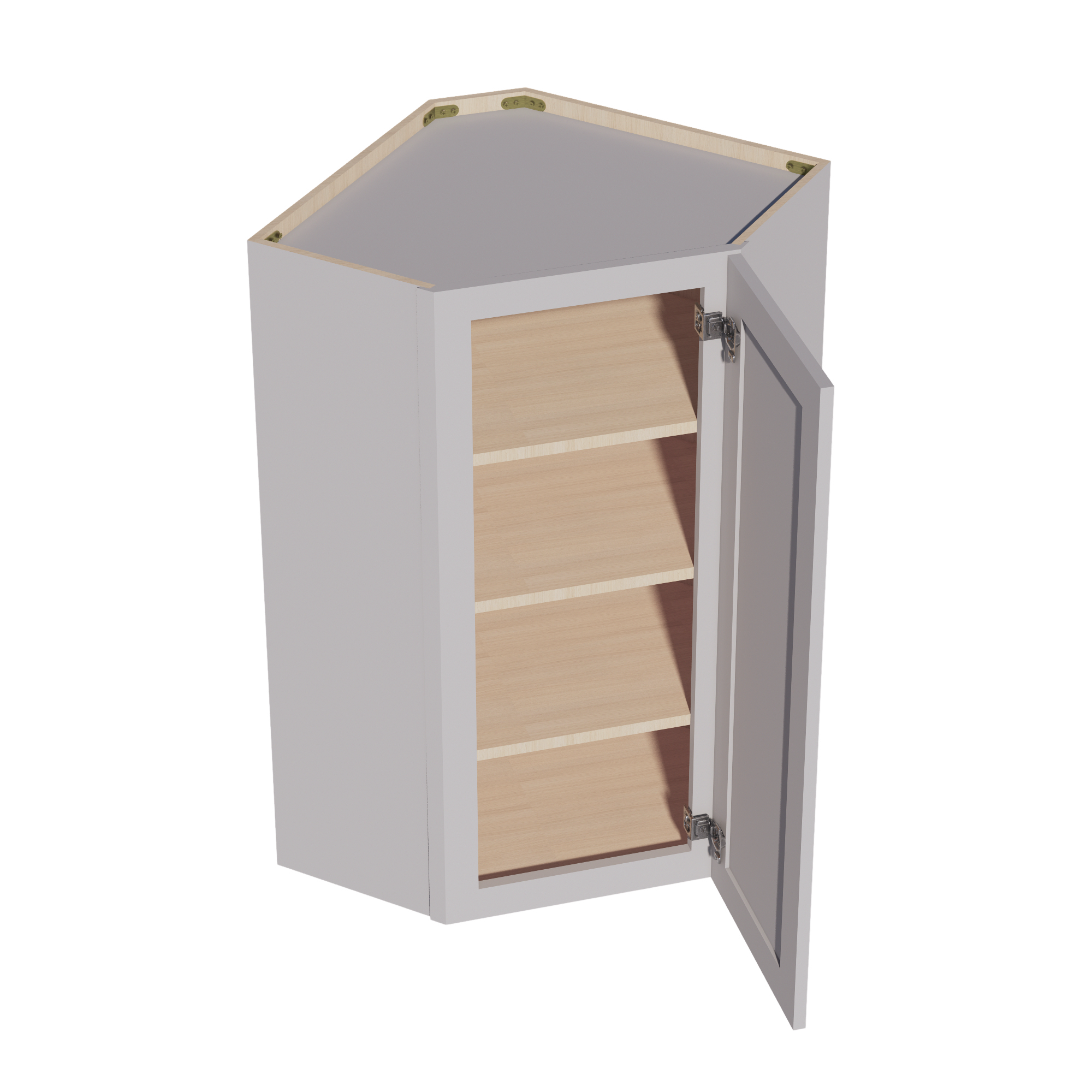 WDC2442-SLG: Shaker Light Grey 24"W x 42"H 1 Door & 2 Shelves Diagonal Wall Corner Cabinet