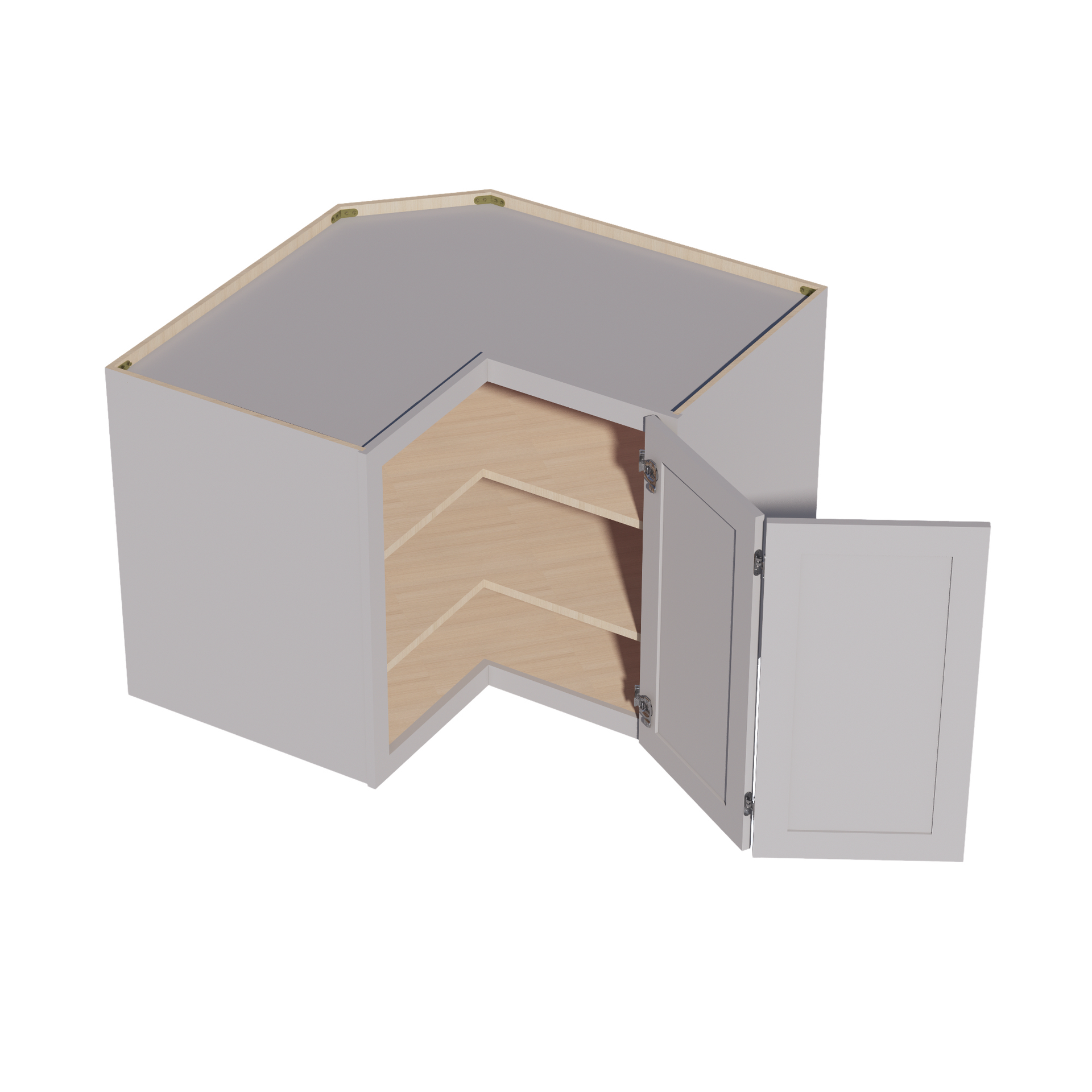 WPC2430-SLG: Shaker Light Grey 24"W x 30"H 1 Door & 2 Shelves Pie Cut Wall Corner Cabinet