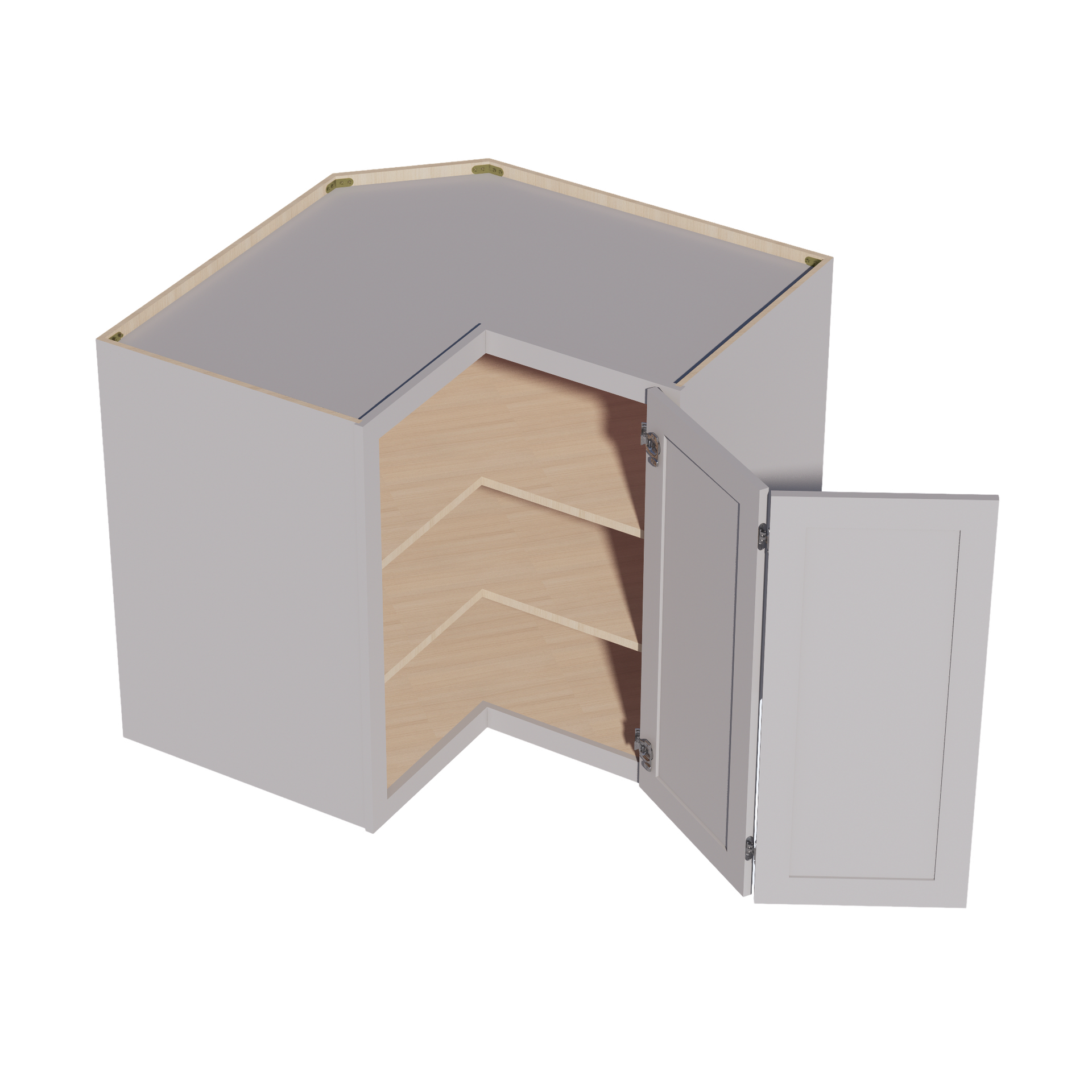 WPC2436-SLG: Shaker Light Grey 24"W x 36"H 1 Door & 2 Shelves Pie Cut Wall Corner Cabinet