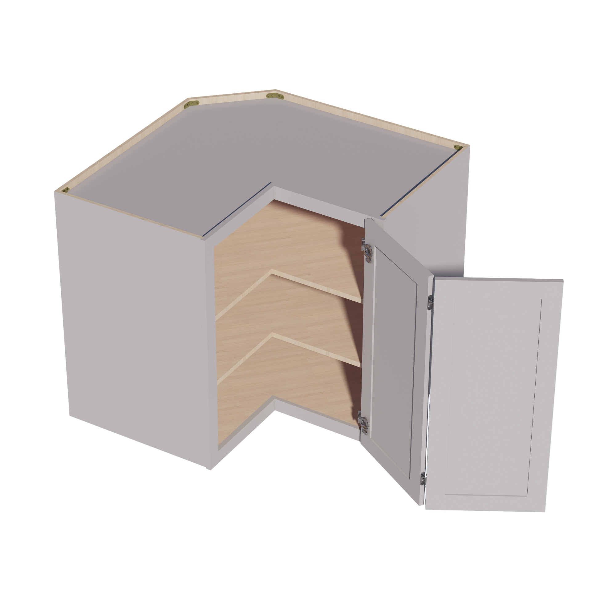 WPC2436-SLG: Shaker Light Grey 24"W x 36"H 1 Door & 2 Shelves Pie Cut Wall Corner Cabinet