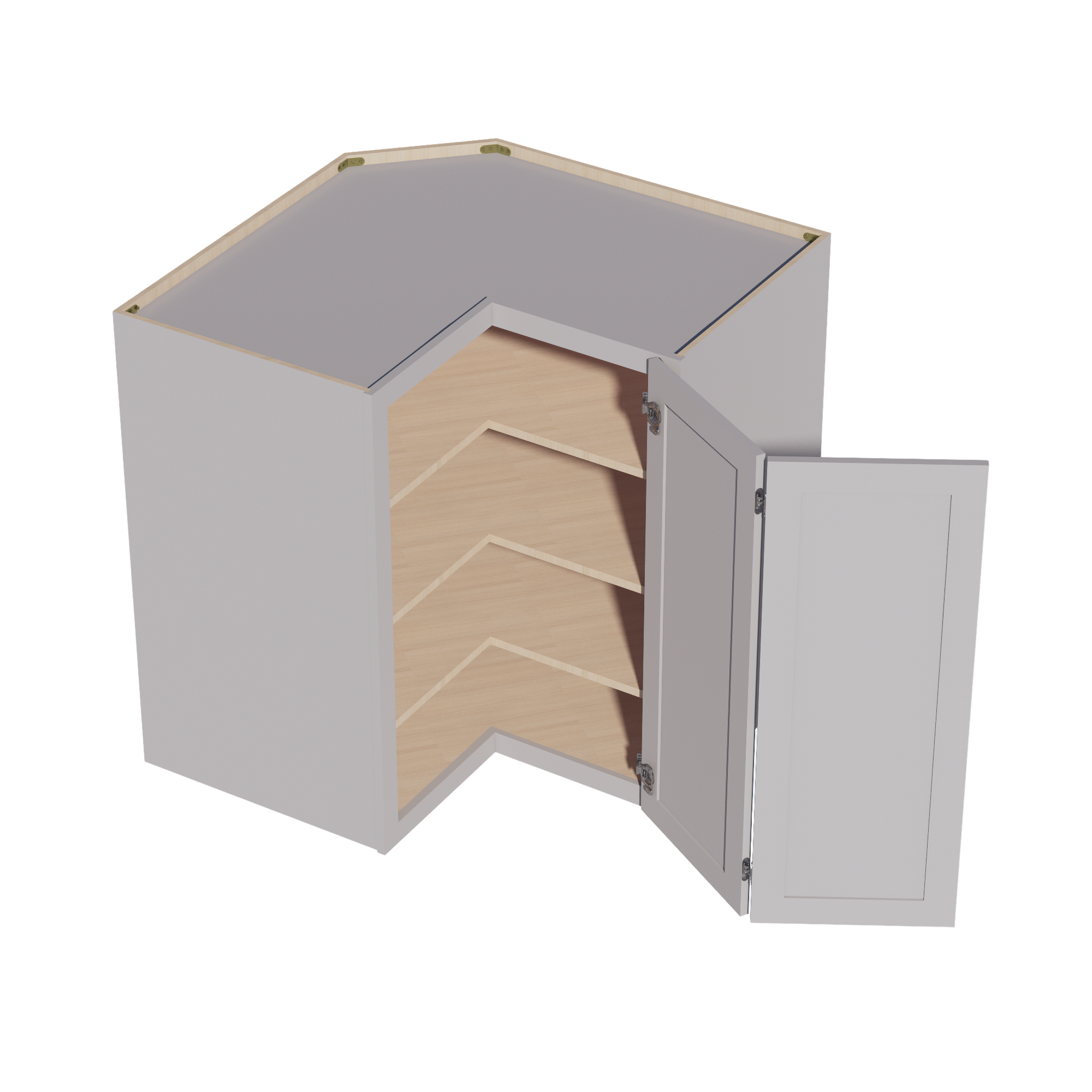 WPC2442-SLG: Shaker Light Grey 24"W x 42"H 1 Door & 3 Shelves Pie Cut Wall Corner Cabinet