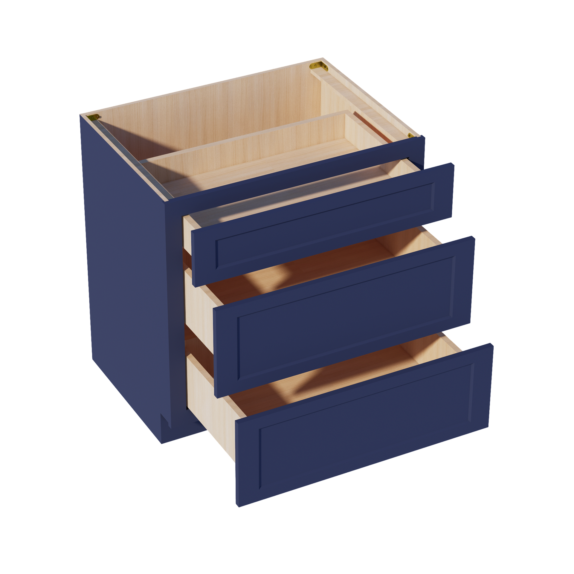 DB33-SB  Base Cabinet 3 Drawers - Shaker Style - Blue   33"W x 34-1/2"H x 24"D