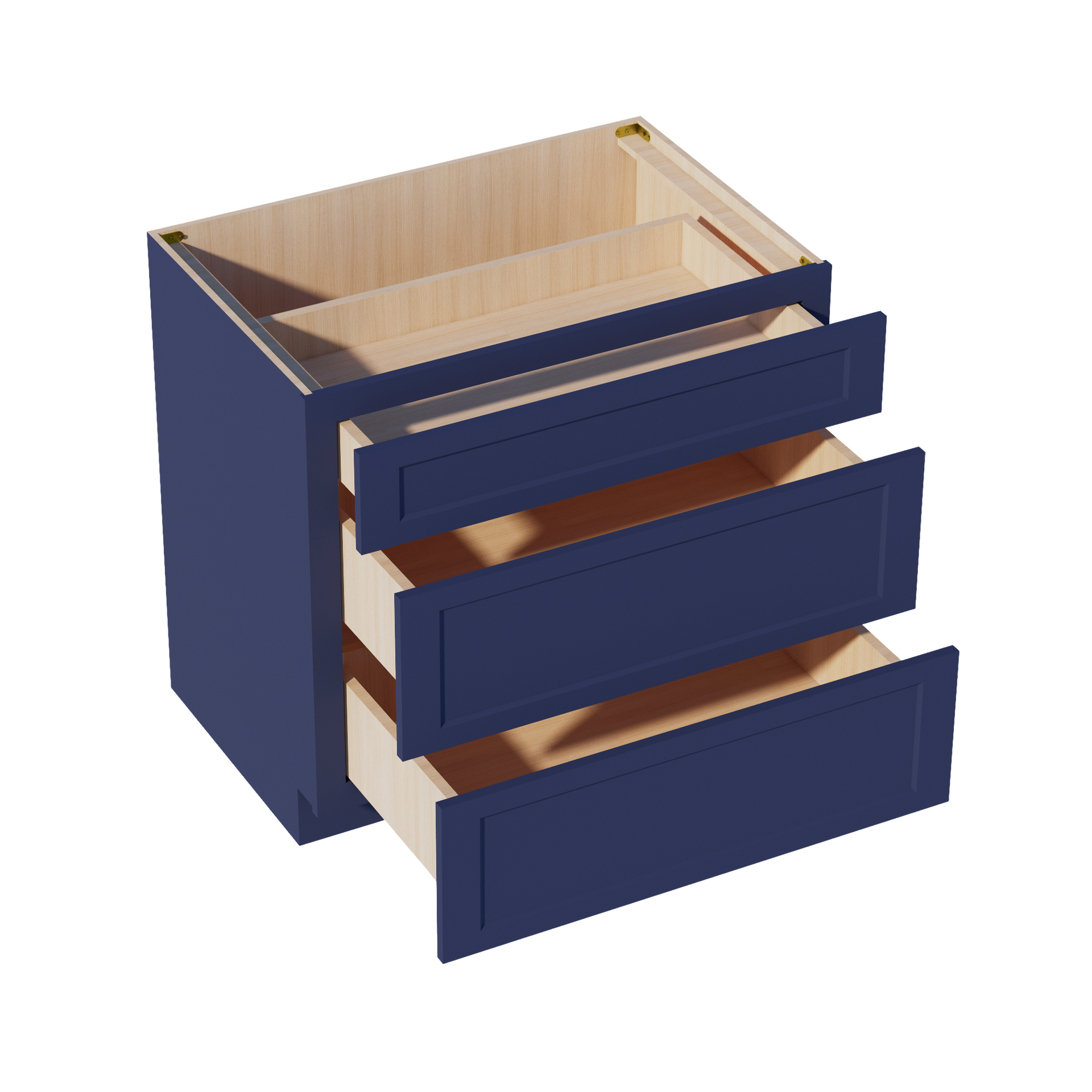 DB36-SB  Base Cabinet 3 Drawers - Shaker Style - Blue   36"W x 34-1/2"H x 24"D