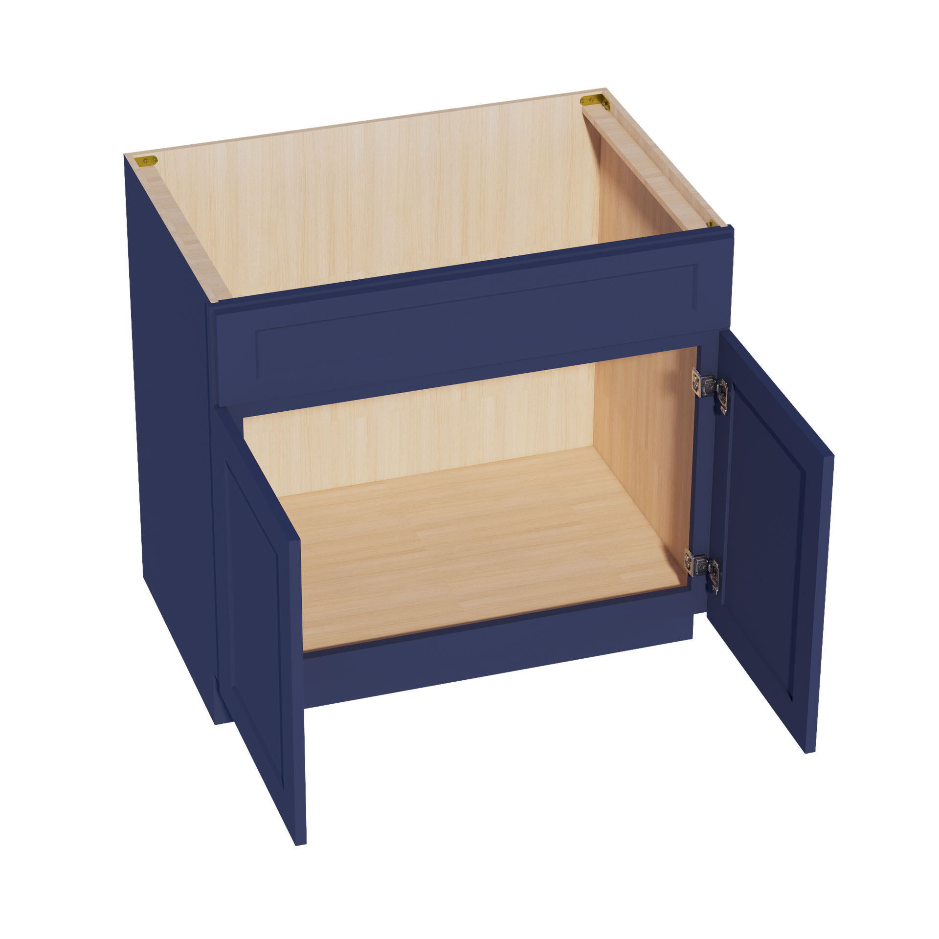 SB36-SB  Sink Base Cabinet 2 Door 2 False Drawer  - Shaker Style - Blue   36"W x 34-1/2"H x 24"D