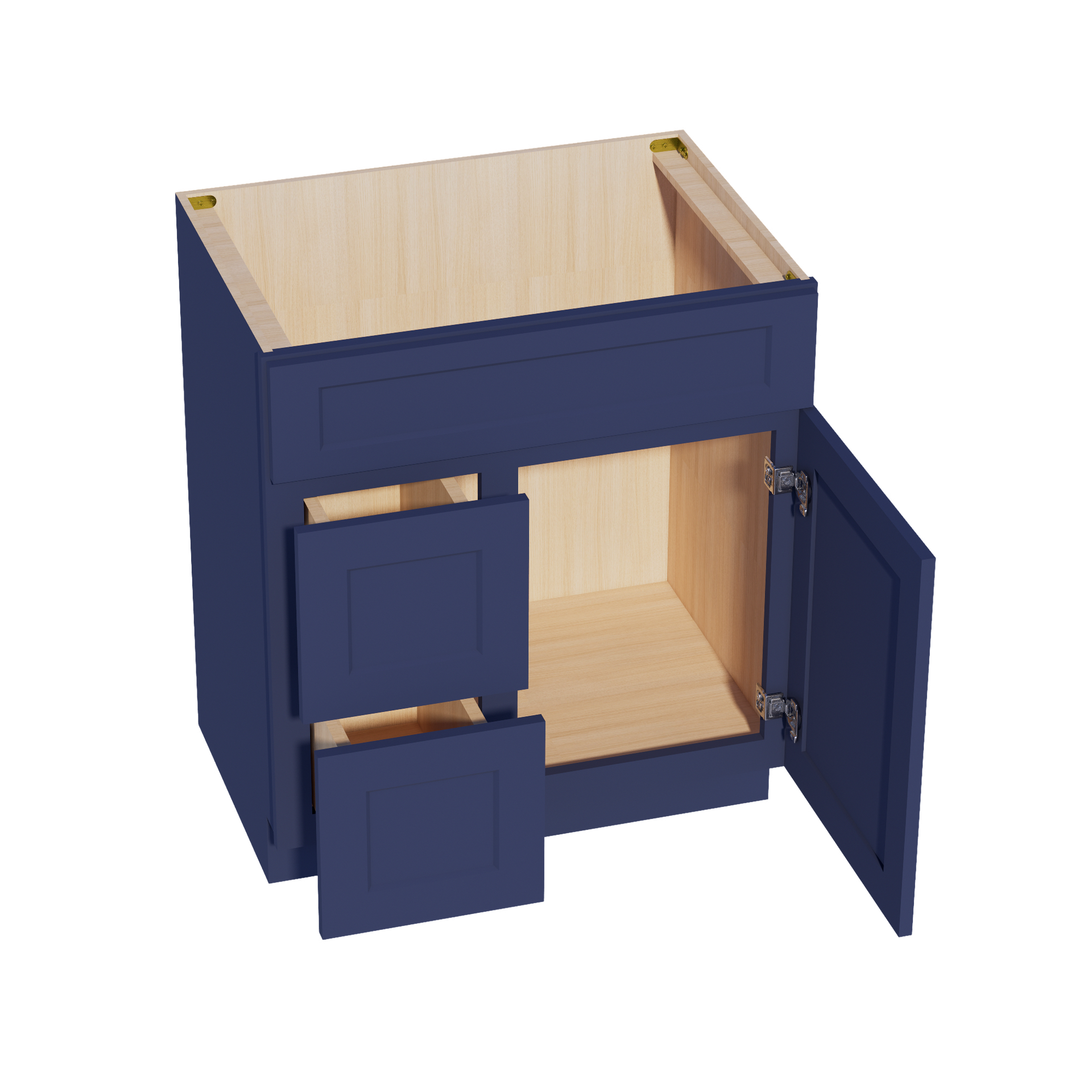 VSD3021L-SB  Vanity Sink Base 2 Doors & 2 Left Drawers Offset - Shaker Style - Blue   30"W x 34-1/2"H x 21"D
