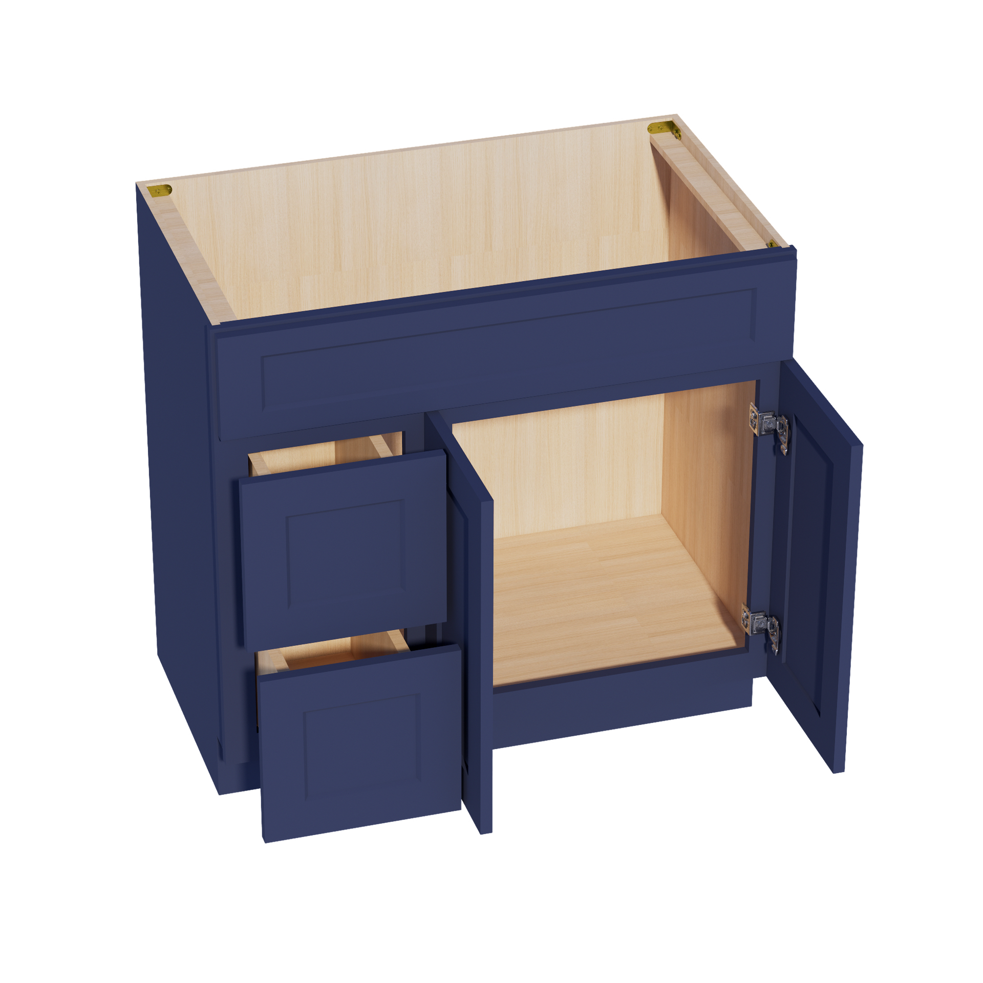 VSD3621L-SB  Vanity Sink Base 2 Doors & 2 Left Drawers Offset - Shaker Style - Blue   36"W x 34-1/2"H x 21"D