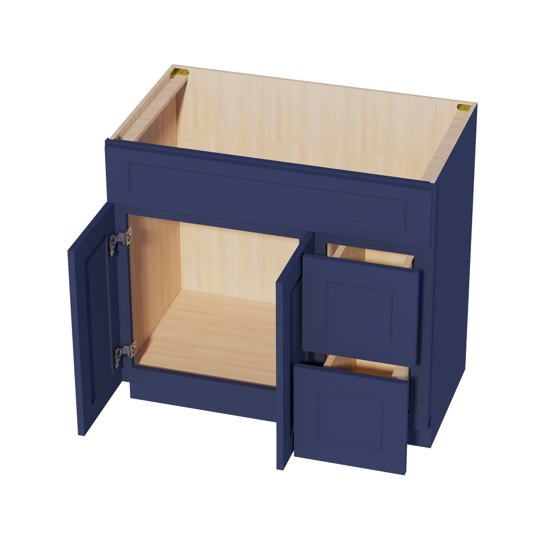 VSD3621R-SB  Vanity Sink Base 2 Doors & 2 Right Drawers Offset - Shaker Style - Blue   36"W x 34-1/2"H x 21"D
