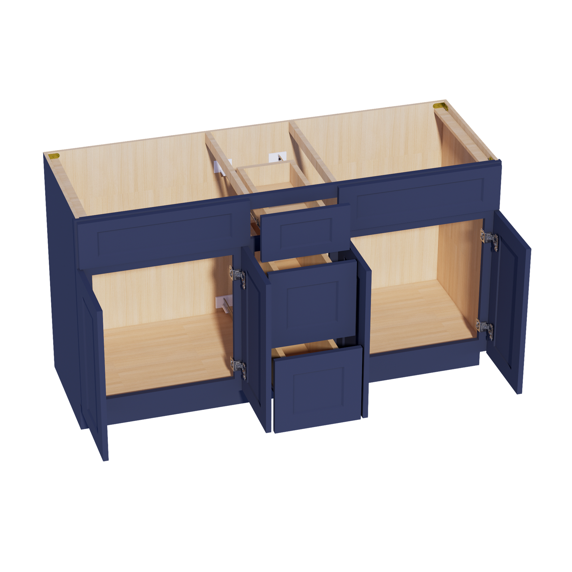 VSD60DOUBLE-SB  Vanity Sink Base Combo Cabinet  2 Doors 6 Drawers & 1 False Drawer Single Vanity - Shaker Style - Blue   60"W x 34-1/2"H x 21"D