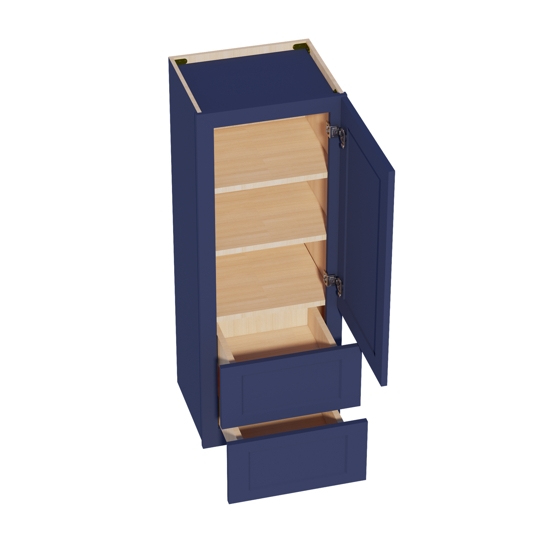 WD1848-SB:  Shaker Blue 18"W x 48"H 1 Door & 2 Drawers Special Wall Cabinet