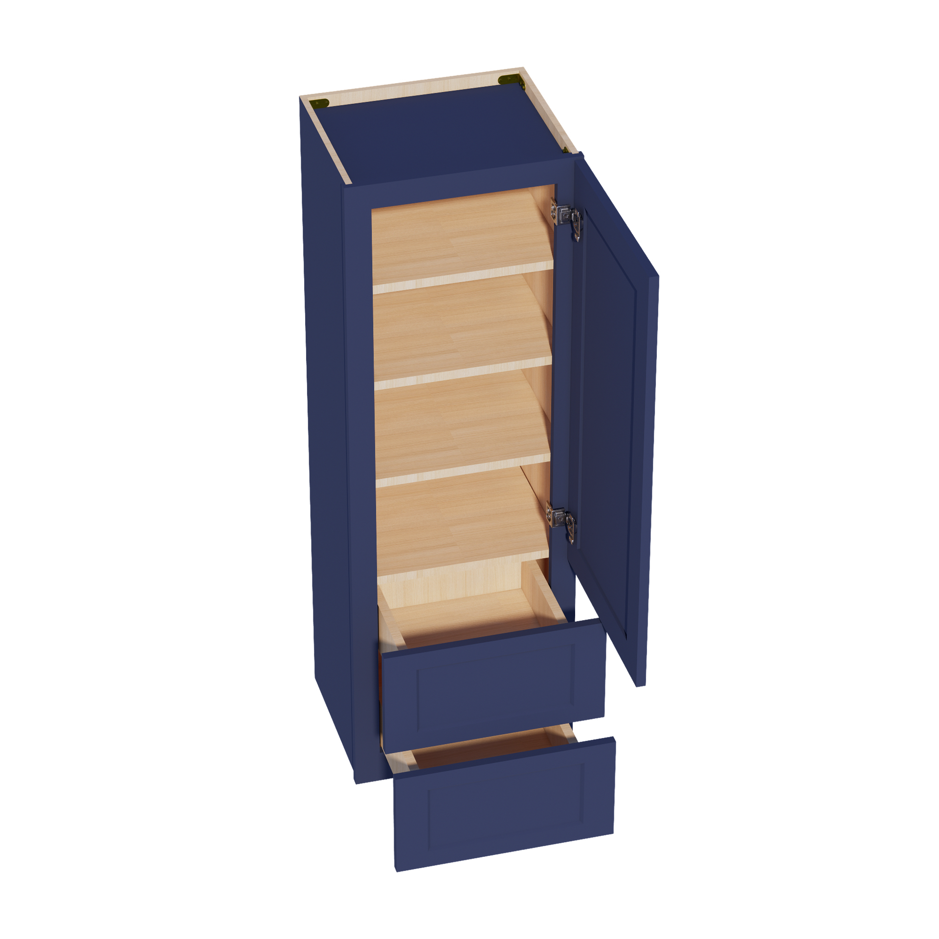 WD1854-SB:  Shaker Blue 18"W x 54"H 1 Door & 2 Drawers Special Wall Cabinet