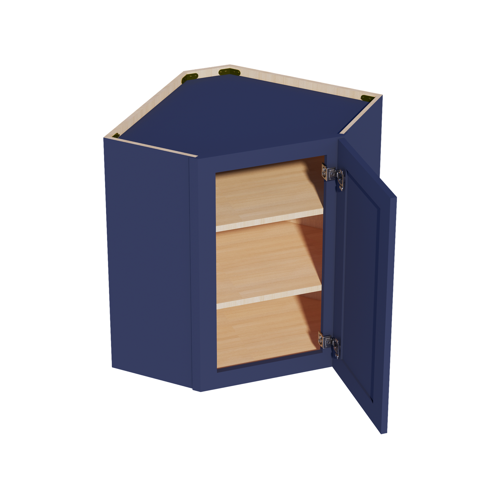 WDC2430-SB  Diagonal Wall Corner Cabinet 1 Door & 2 Shelves - Shaker Style - Blue   24"W x 30"H x 24"D