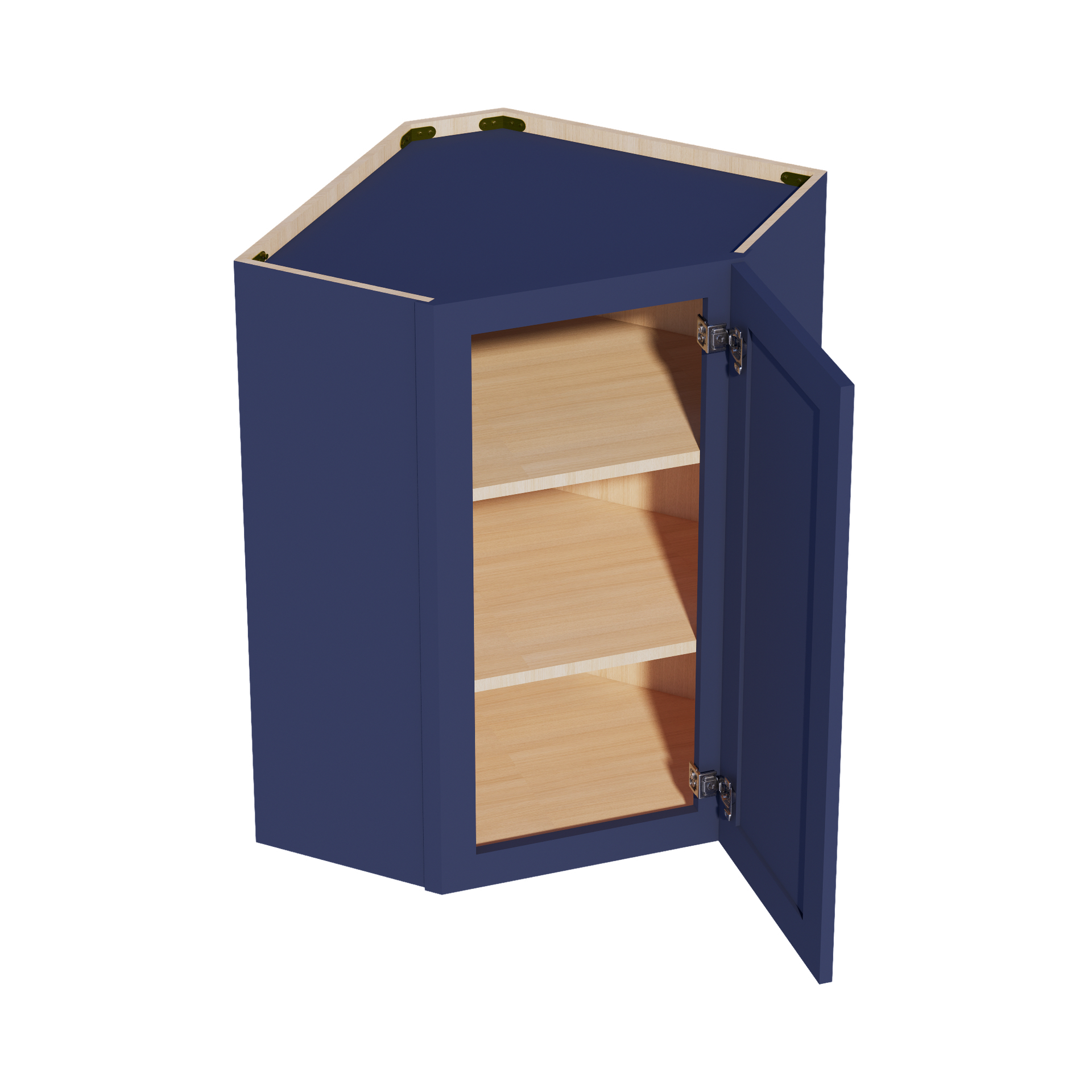 WDC2436-SB:  Shaker Blue 24"W x 36"H 1 Door & 2 Shelves Diagonal Wall Corner Cabinet