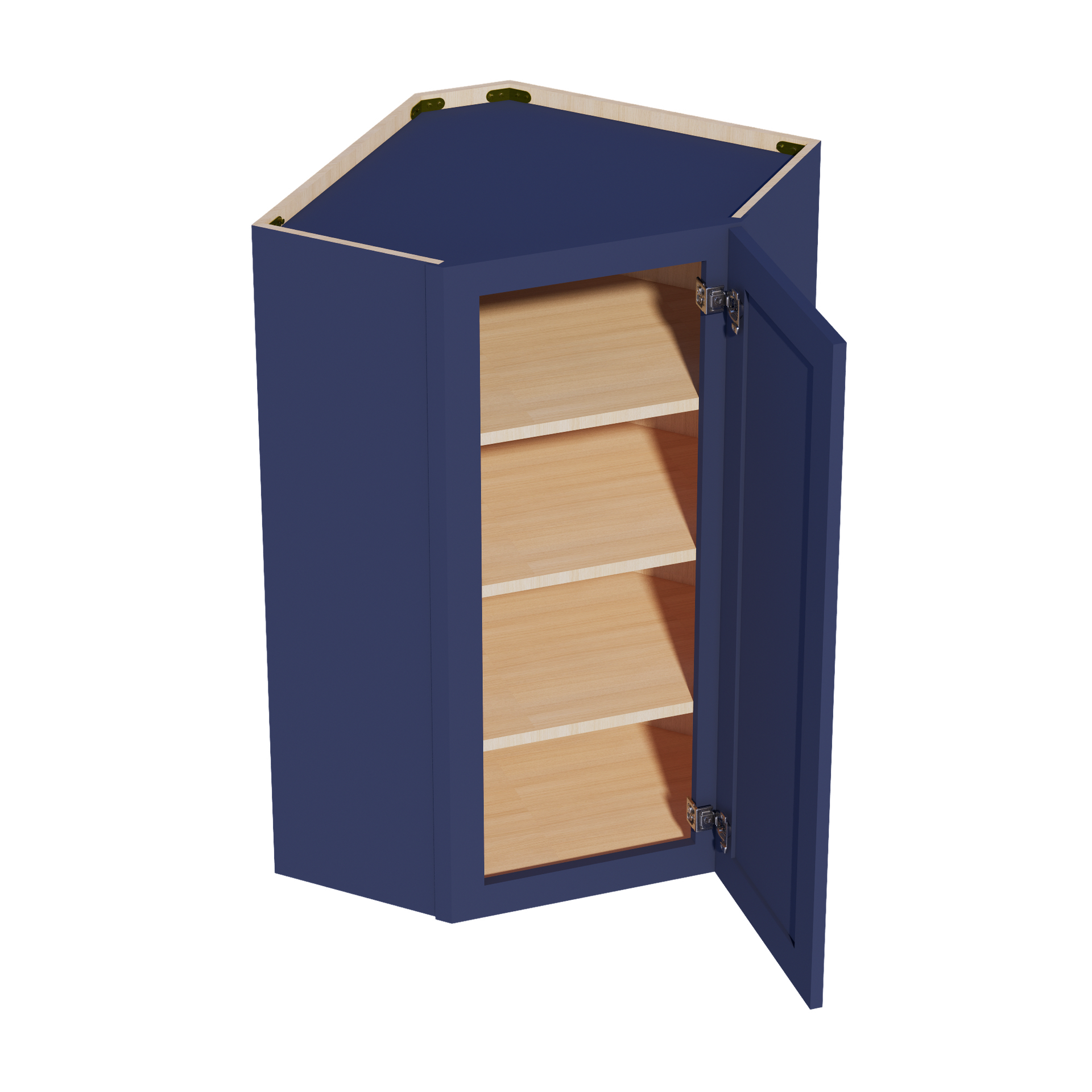 WDC2442-SB  Diagonal Wall Corner Cabinet 1 Door & 2 Shelves - Shaker Style - Blue   24"W x 42"H x 24"D